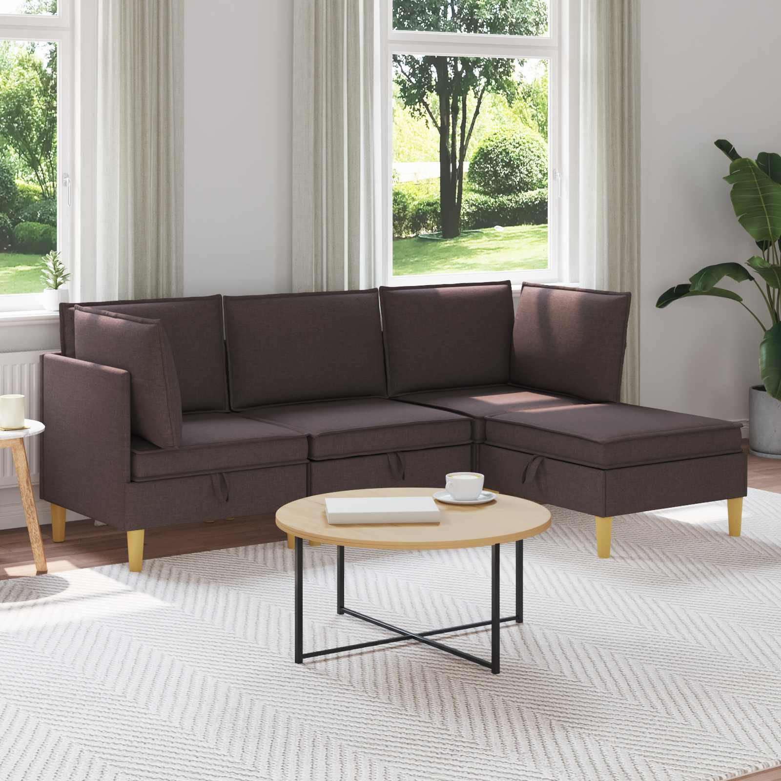 vidaXL Modular Sofa Set mit Stauraum 4 pcs Dunkelbraun Stoff
