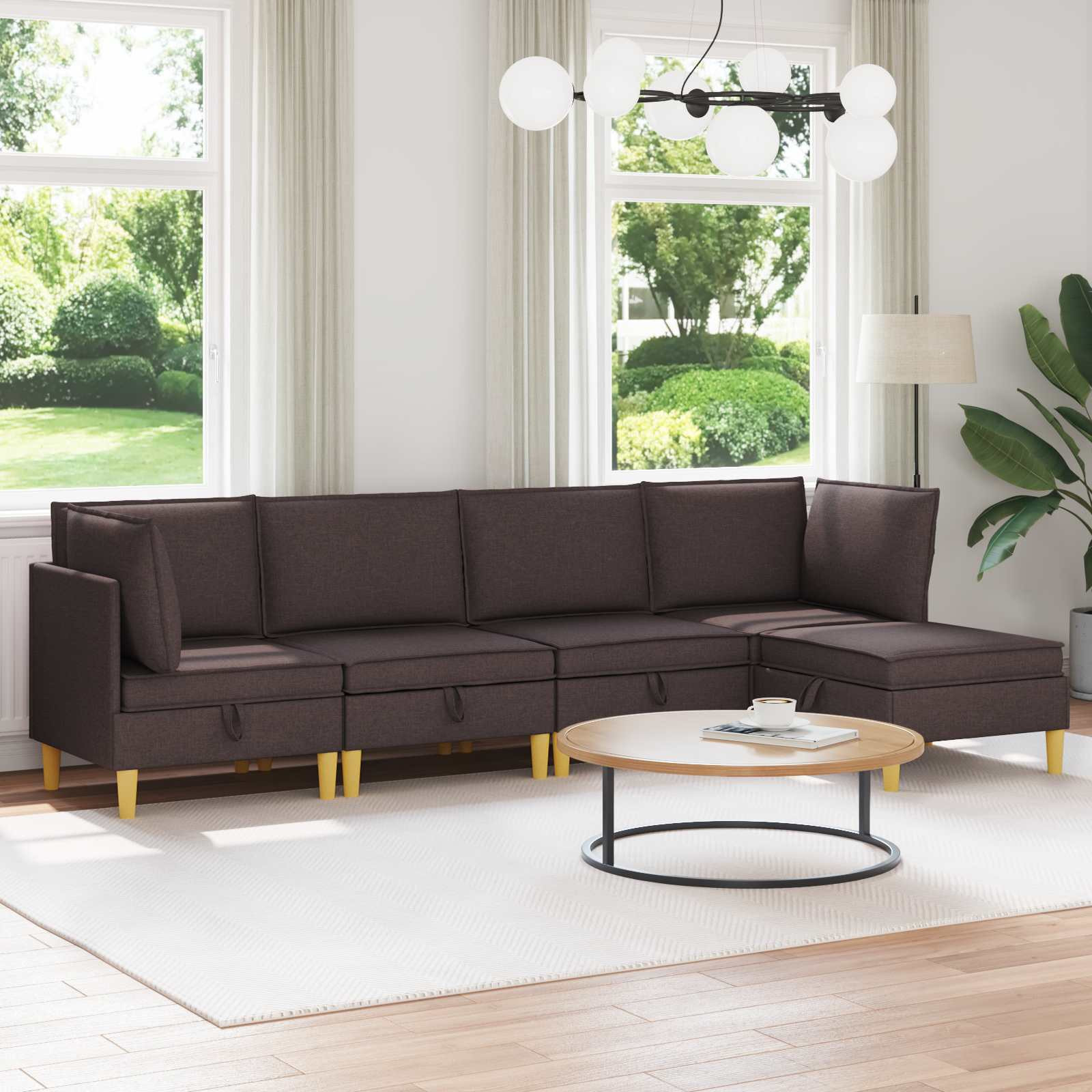 vidaXL Modular Sofa Set mit Stauraum 5 pcs Dunkelbraun Stoff