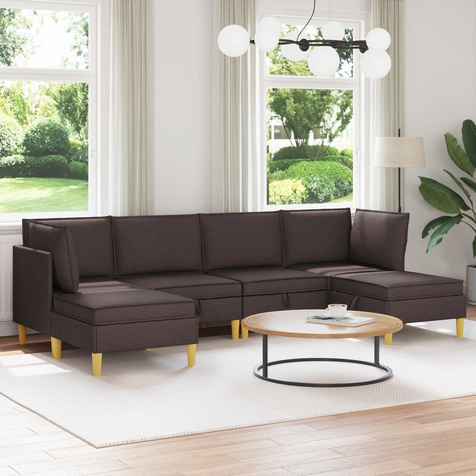 vidaXL Modular Sofa Set mit Stauraum 6 pcs Dunkelbraun Stoff