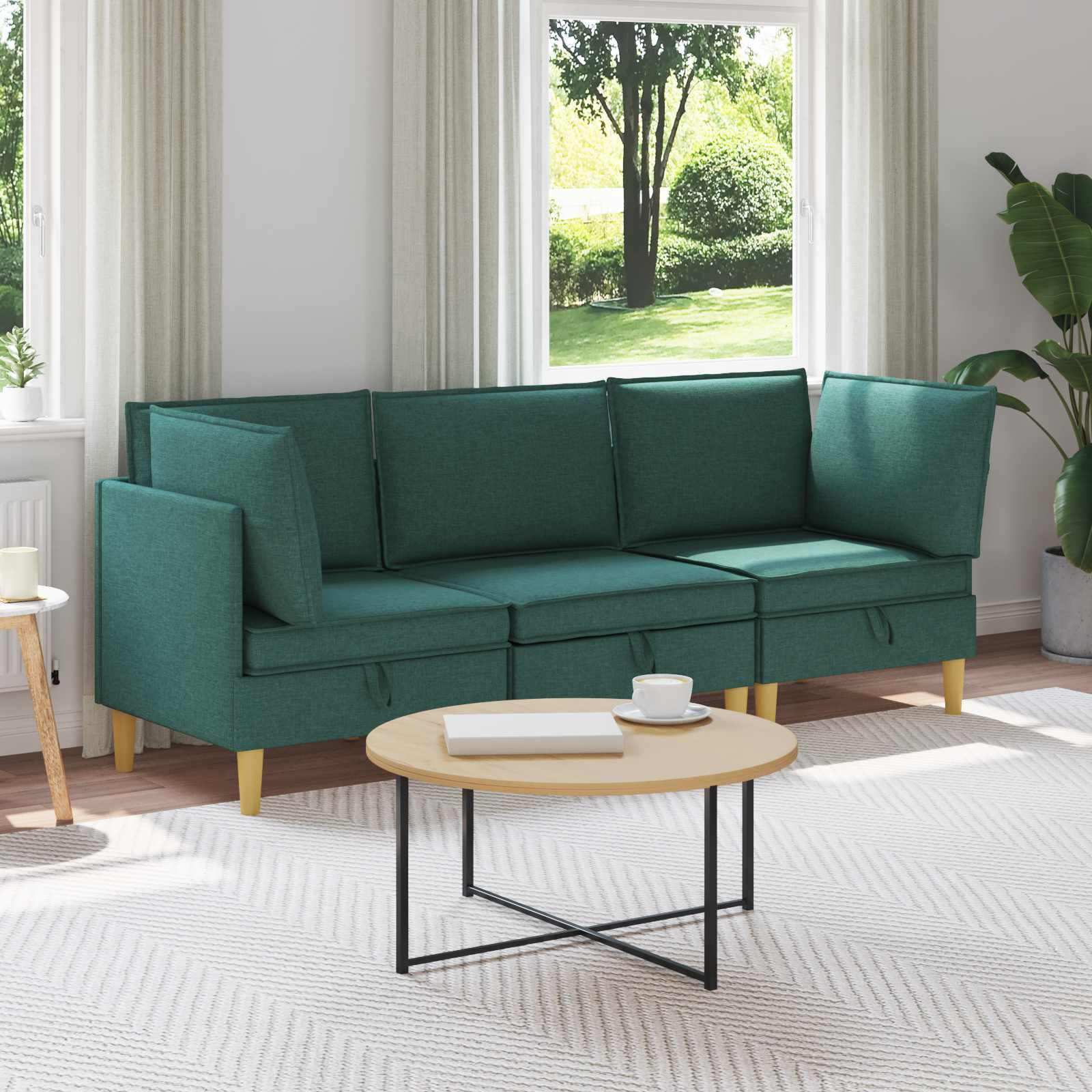 vidaXL Modular Sofa Set mit Stauraum 3 pcs Dunkelgrün Stoff