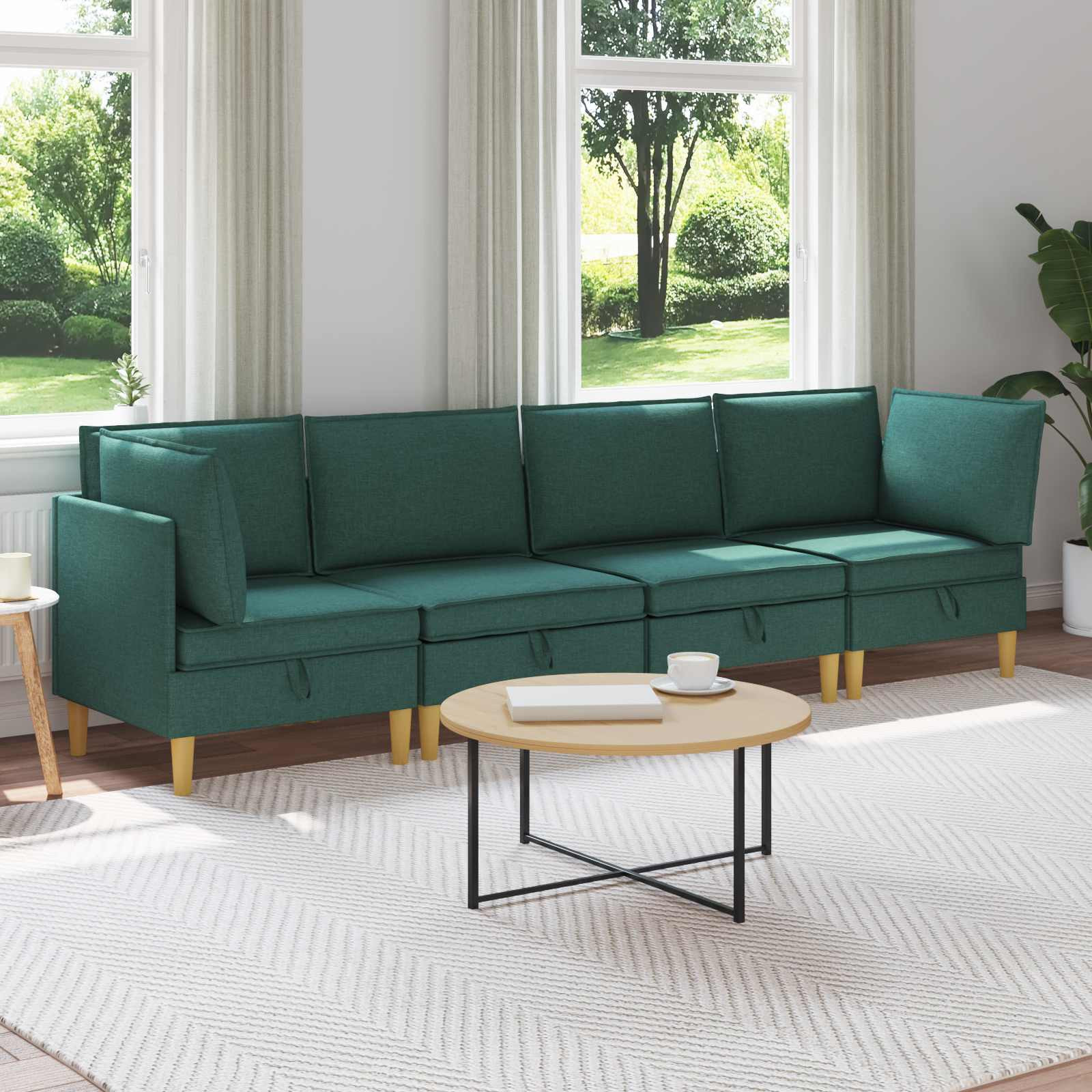 vidaXL Modular Sofa Set mit Stauraum 4 pcs Dunkelgrün Stoff