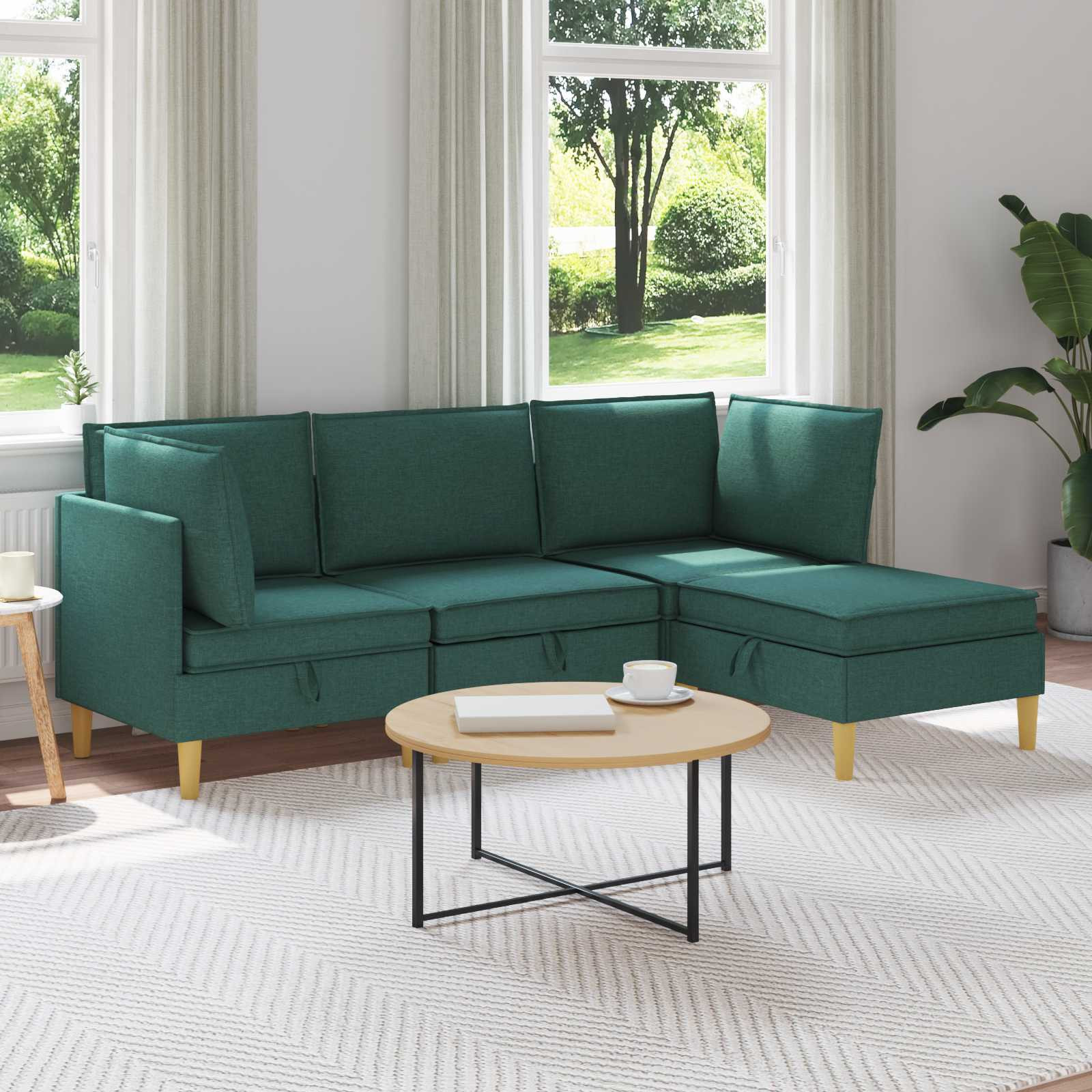 vidaXL Modular Sofa Set mit Stauraum 4 pcs Dunkelgrün Stoff