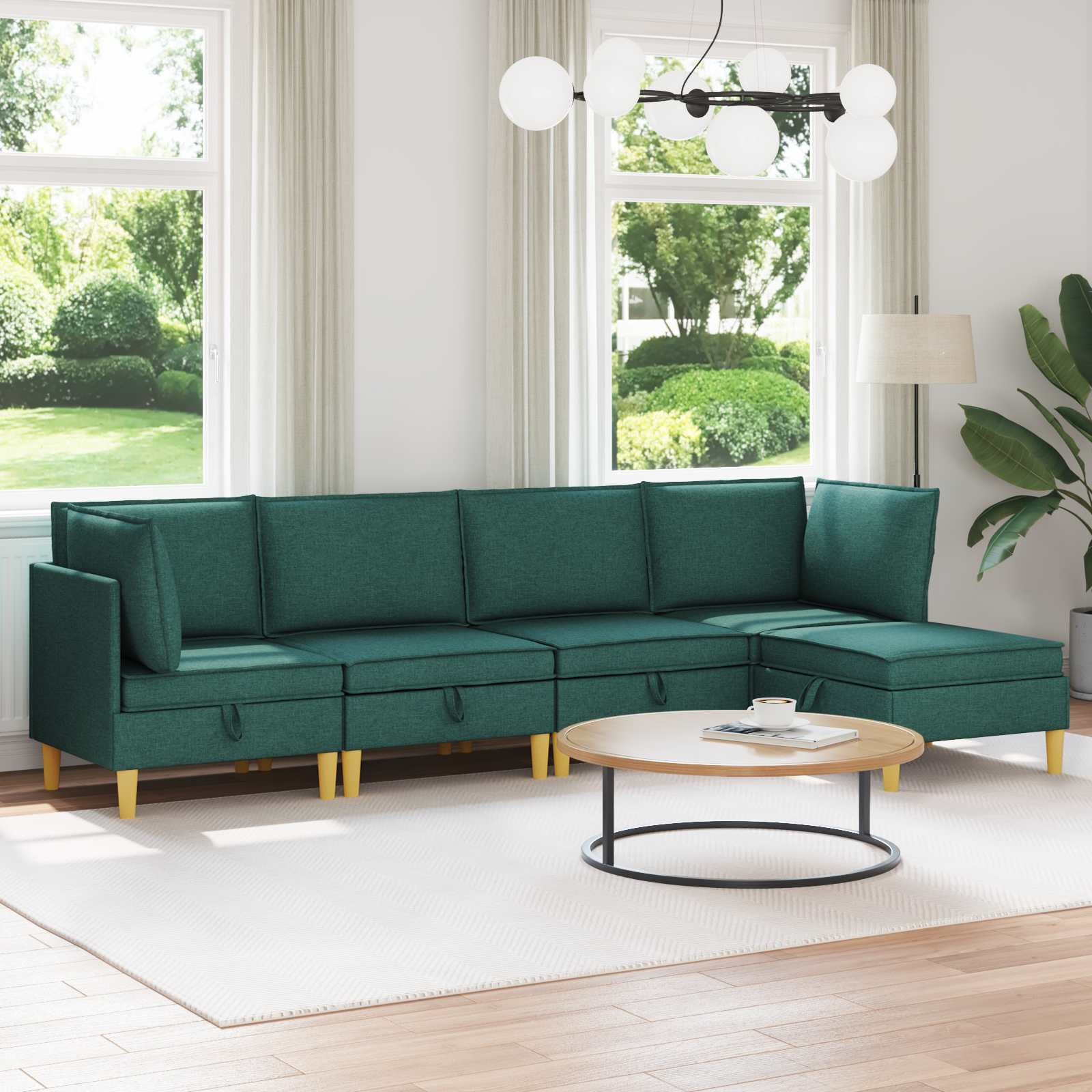 vidaXL Modular Sofa Set mit Stauraum 5 pcs Dunkelgrün Stoff