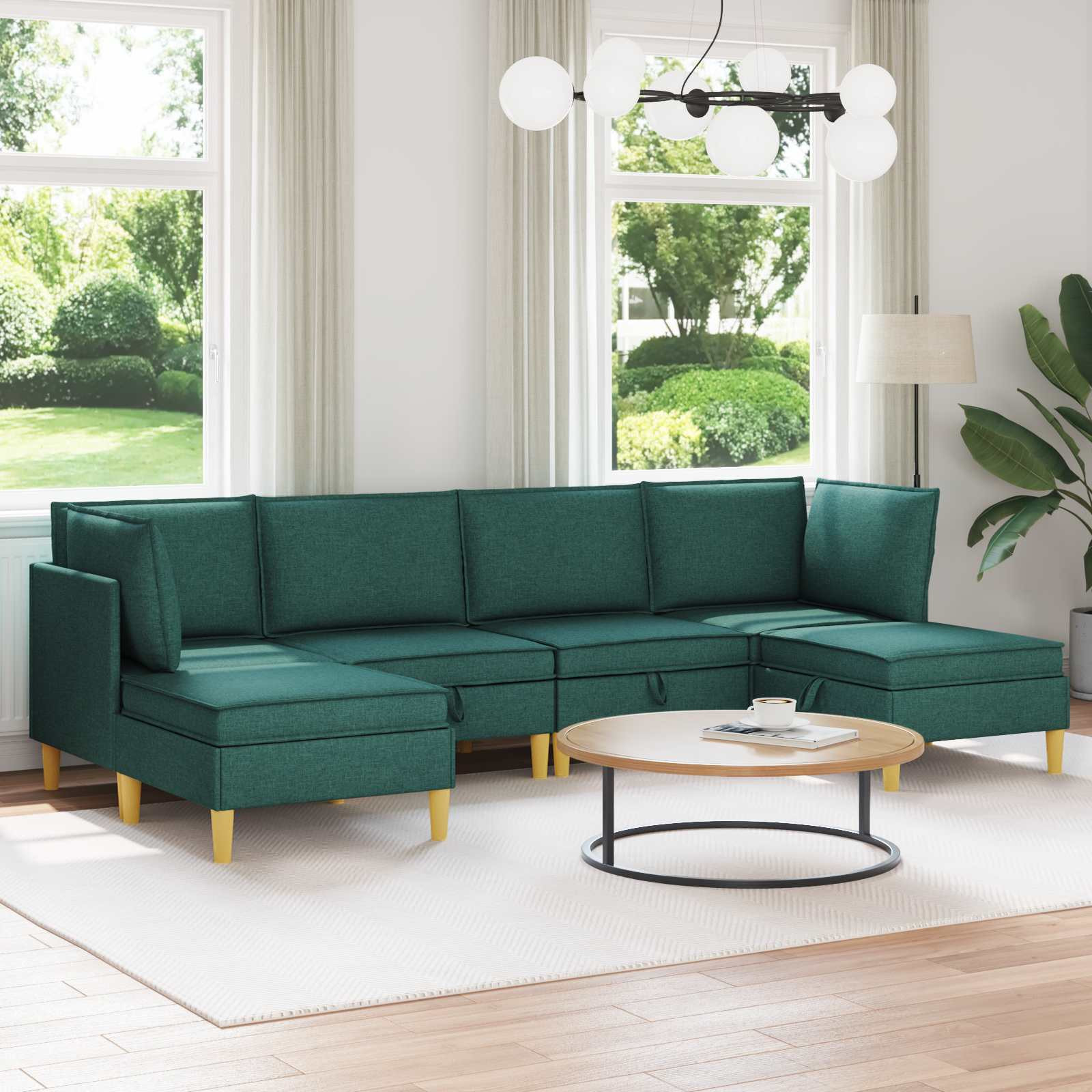 vidaXL Modular Sofa Set mit Stauraum 6 pcs Dunkelgrün Stoff