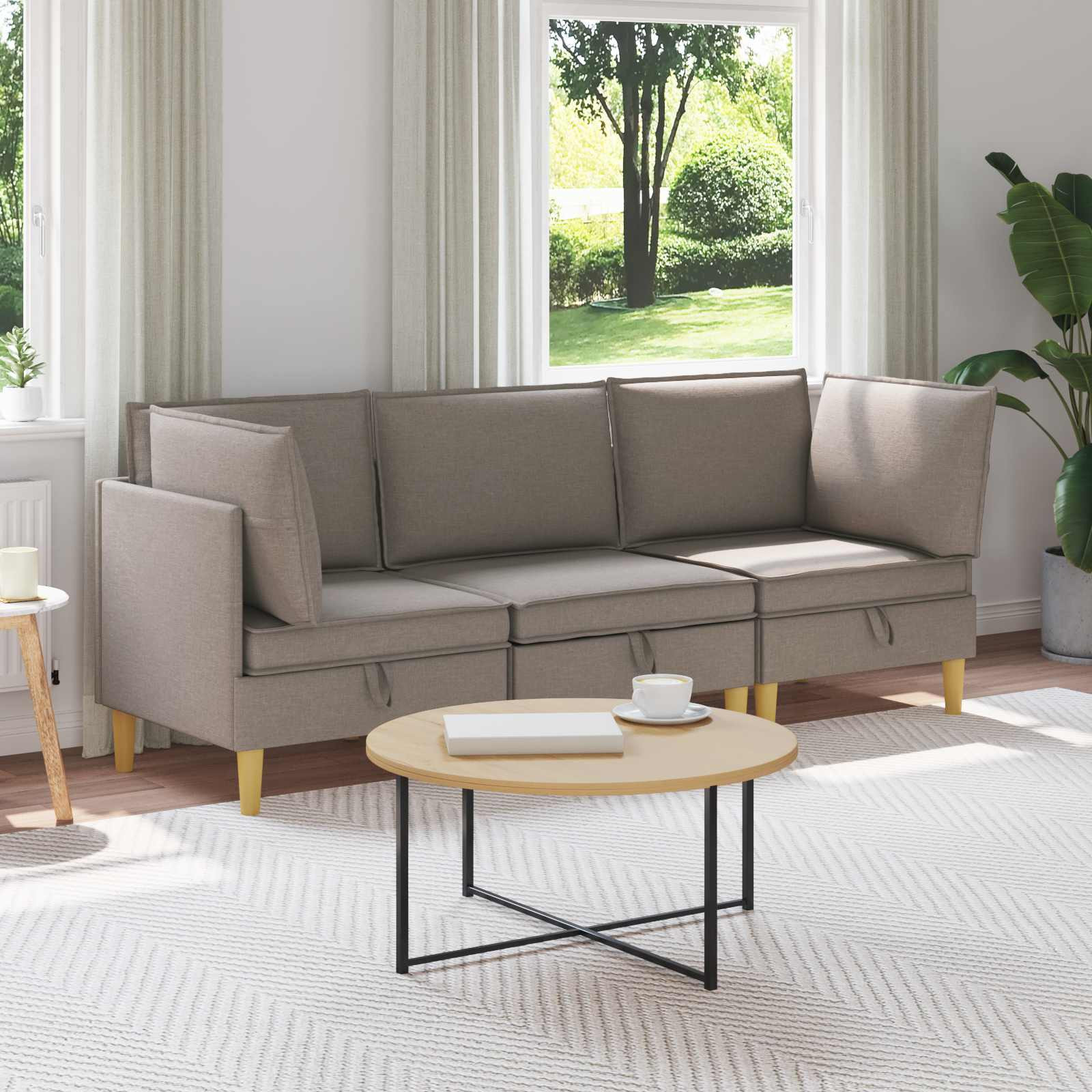 vidaXL Modular Sofa Set mit Stauraum 3 pcs Taupe Stoff