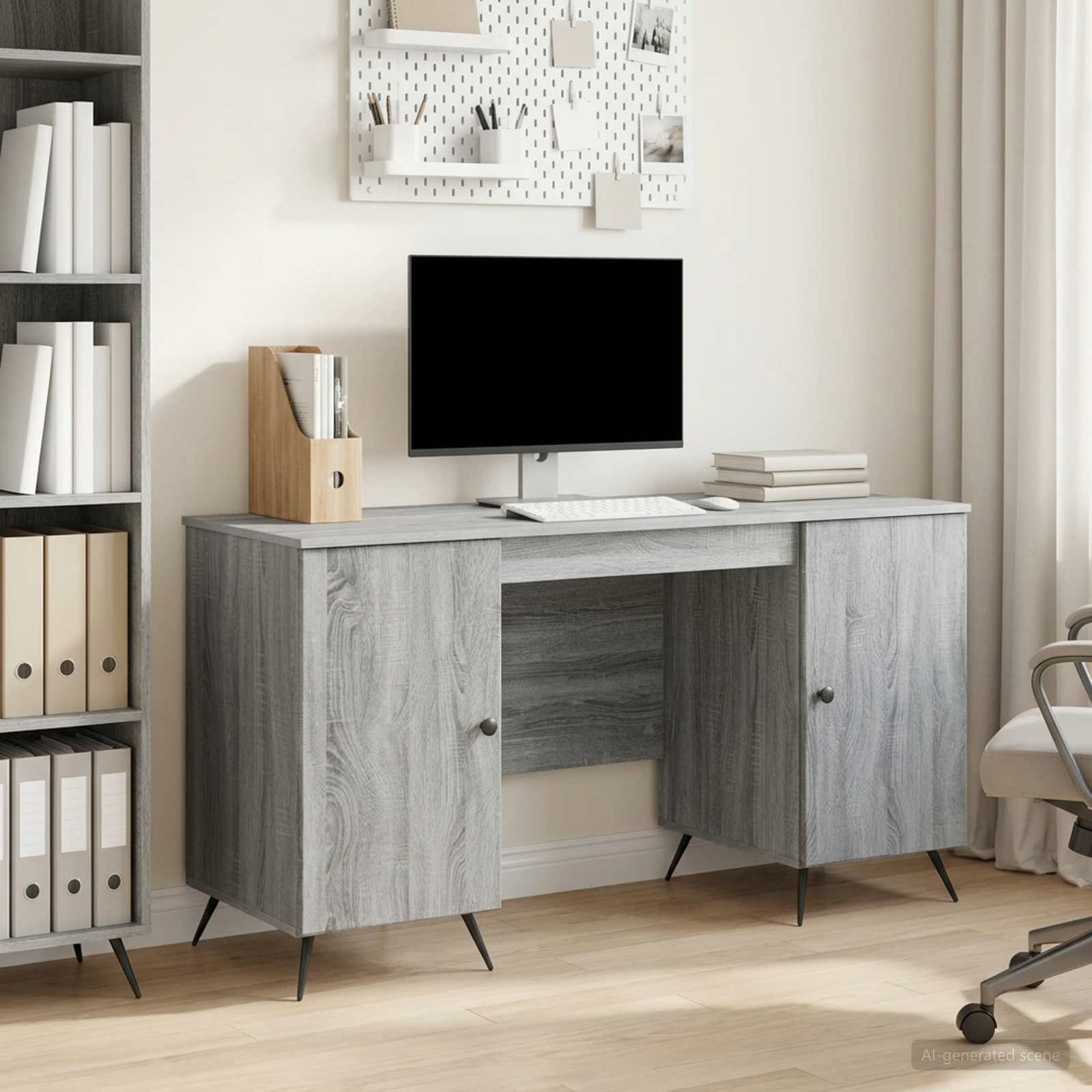 vidaXL Schreibtisch Graues Sonoma 142,5 x 50 x 75 cm Holzwerkstoff