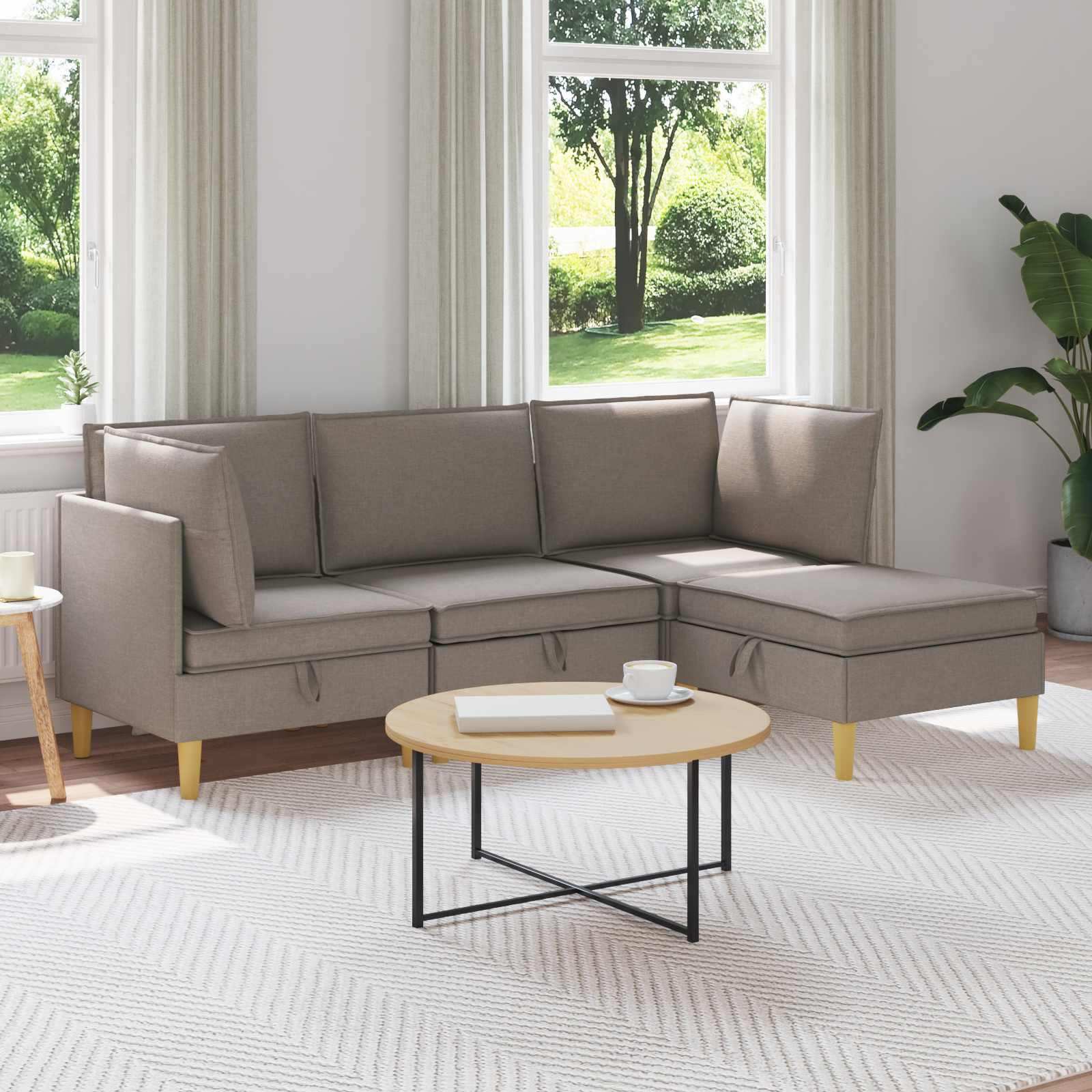 vidaXL Modular Sofa Set mit Stauraum 4 pcs Taupe Stoff