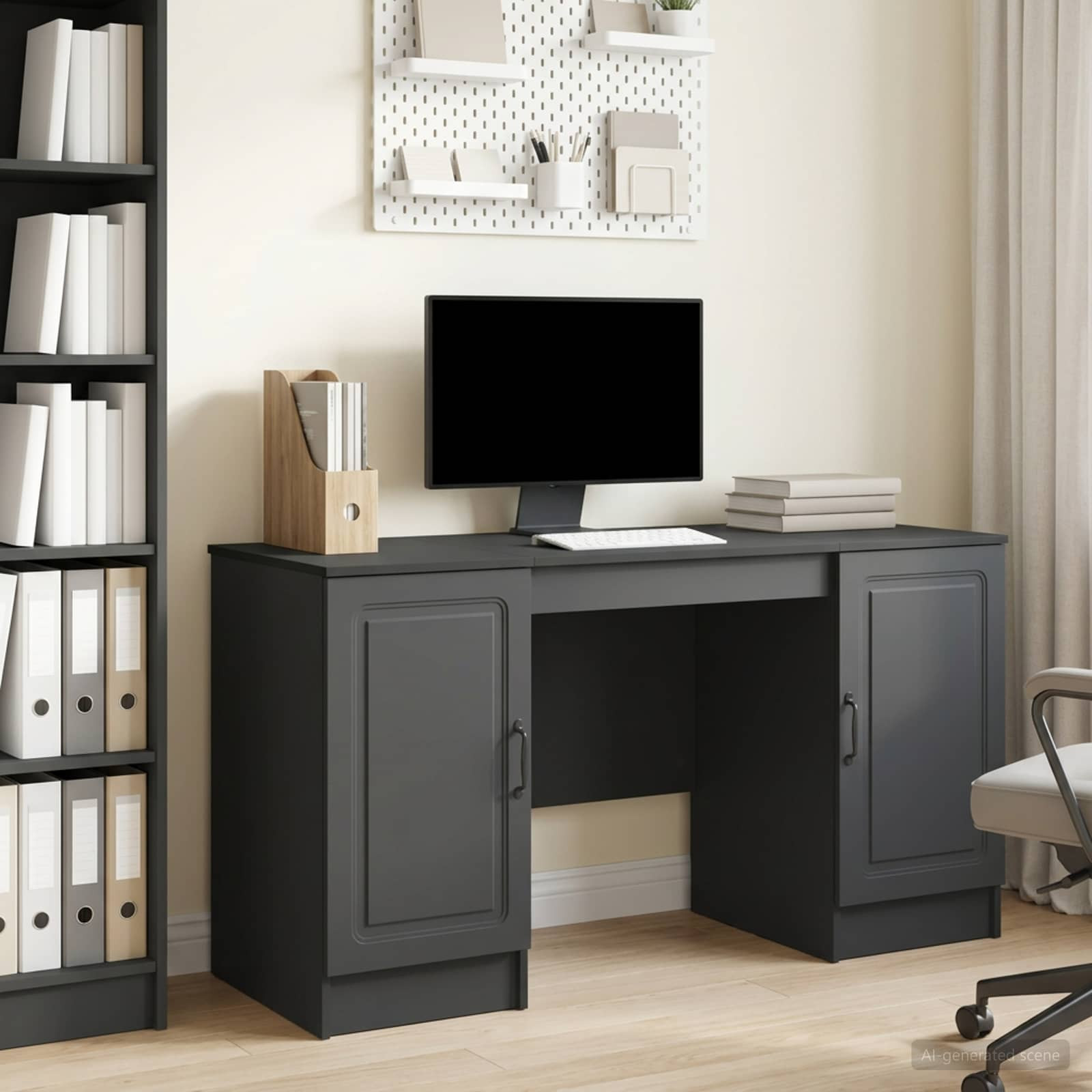 vidaXL Schreibtisch mit Regal Schwarz 142,5 x 50 x 75 cm Holzwerkstoff