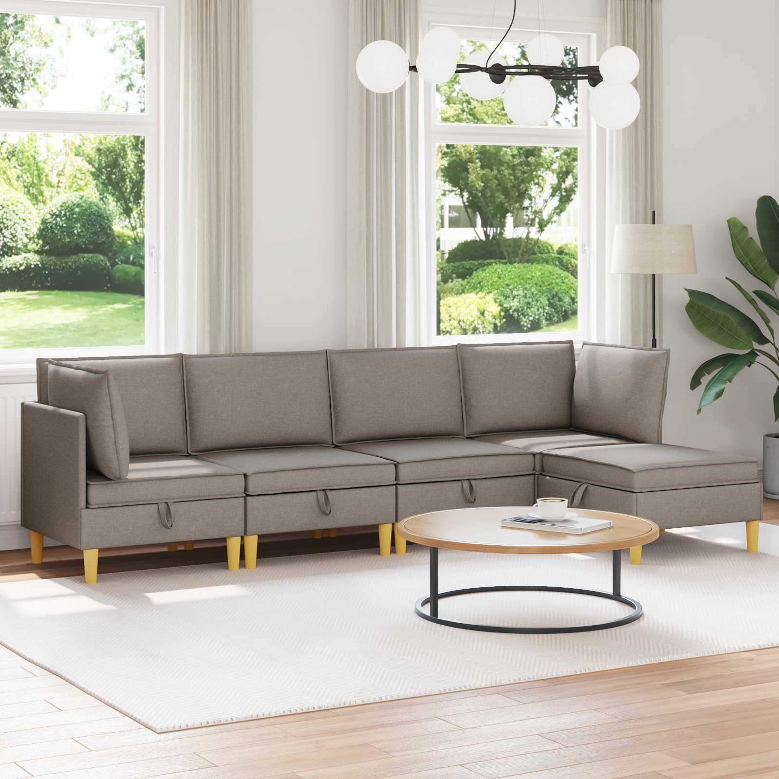 vidaXL Modular Sofa Set mit Stauraum 5 pcs Taupe Stoff