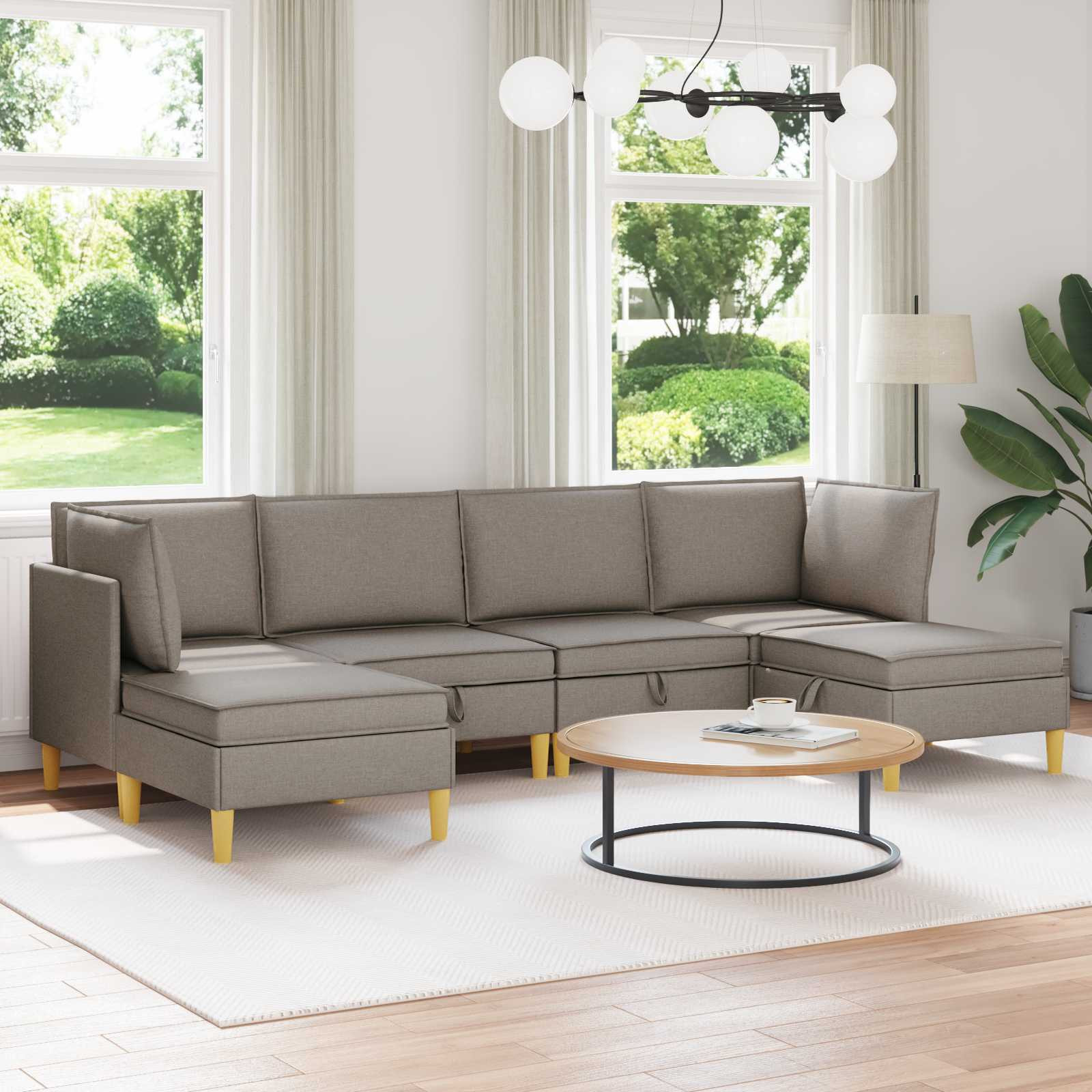 vidaXL Modular Sofa Set mit Stauraum 6 pcs Taupe Stoff