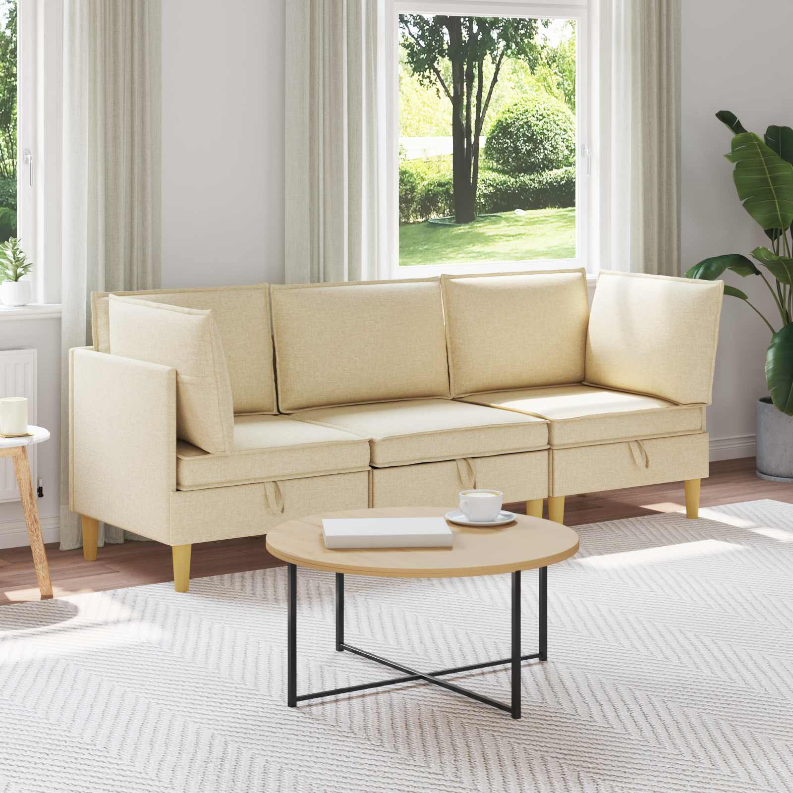 vidaXL Modular Sofa Set mit Stauraum 3 pcs Creme Stoff