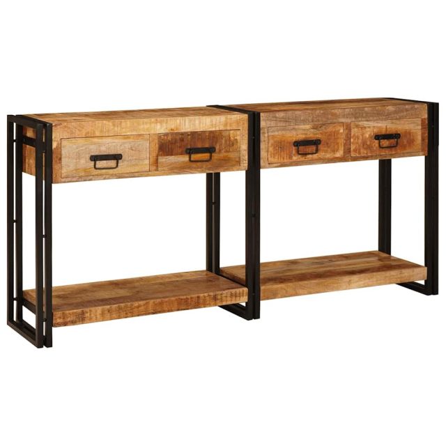 vidaXL Konsolen-Tische 2 pcs Braun 161 x 33 x 75 cm Massivholz Mango