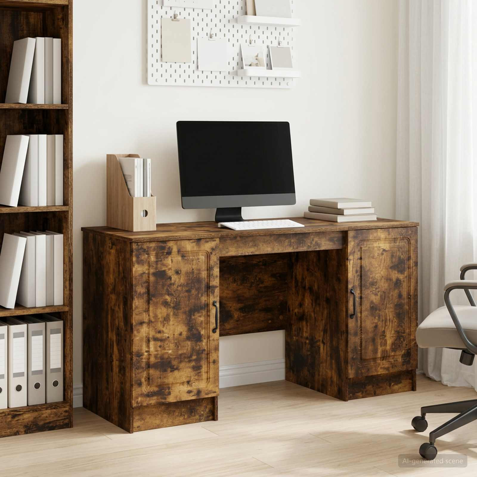 vidaXL Schreibtisch Geräucherte Eiche 142,5 x 50 x 75 cm Holzwerkstoff