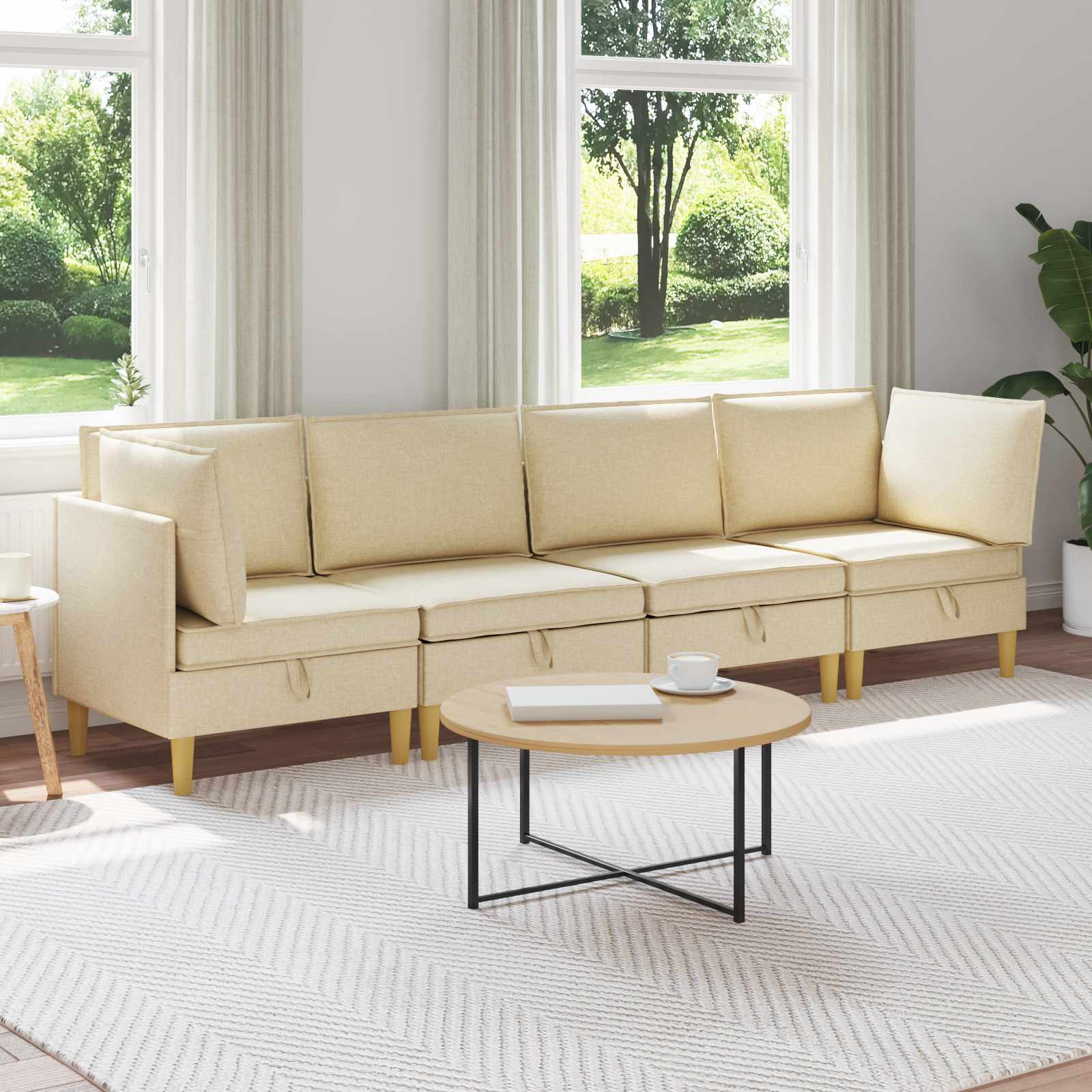 vidaXL Modular Sofa Set mit Stauraum 4 pcs Creme Stoff