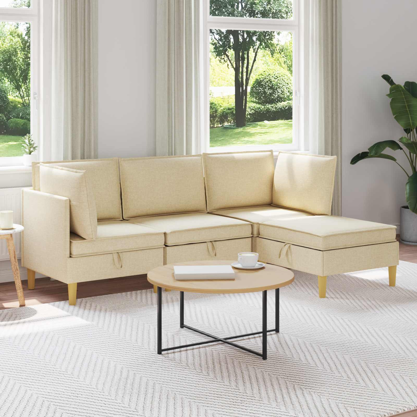 vidaXL Modular Sofa Set mit Stauraum 4 pcs Creme Stoff