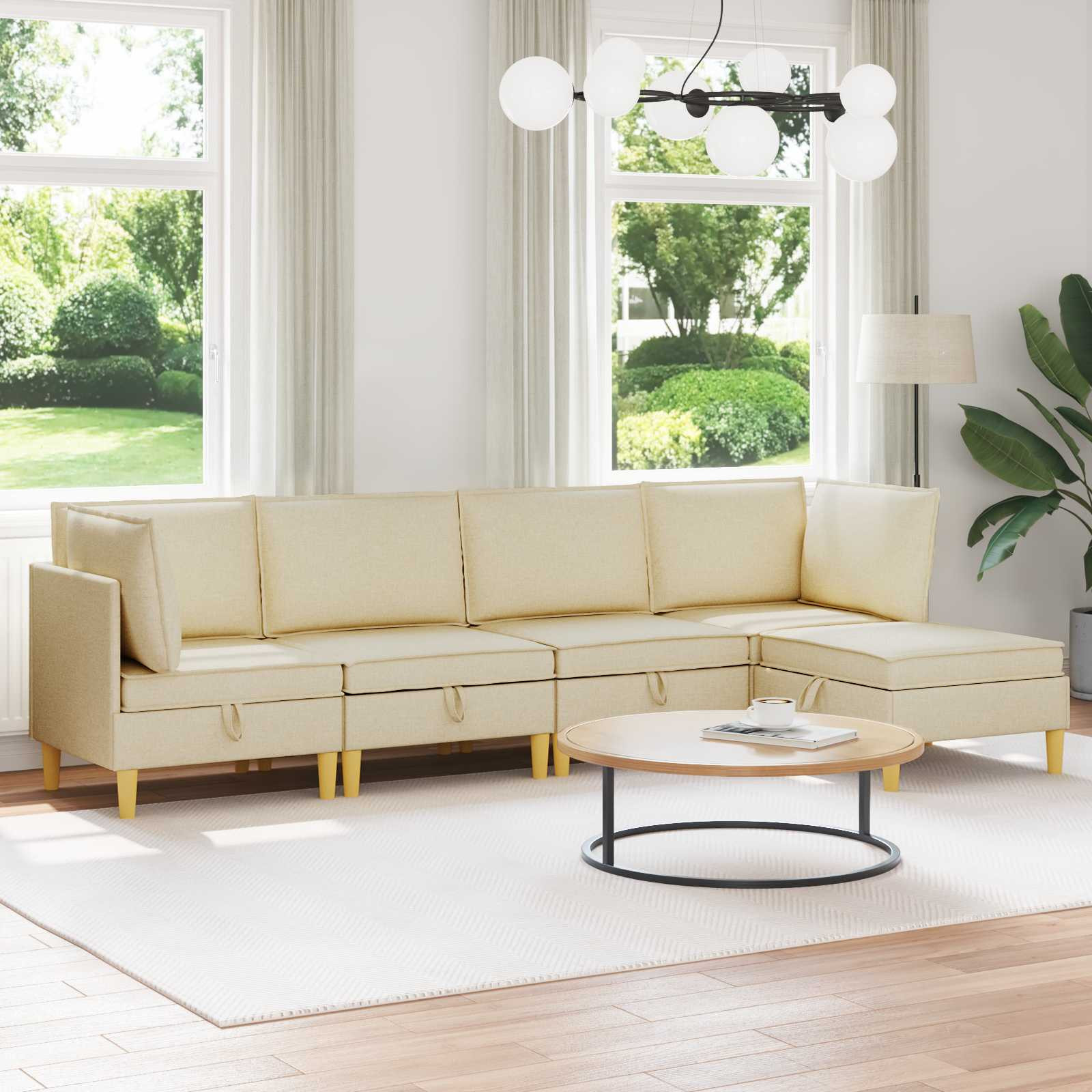 vidaXL Modular Sofa Set mit Stauraum 5 pcs Creme Stoff