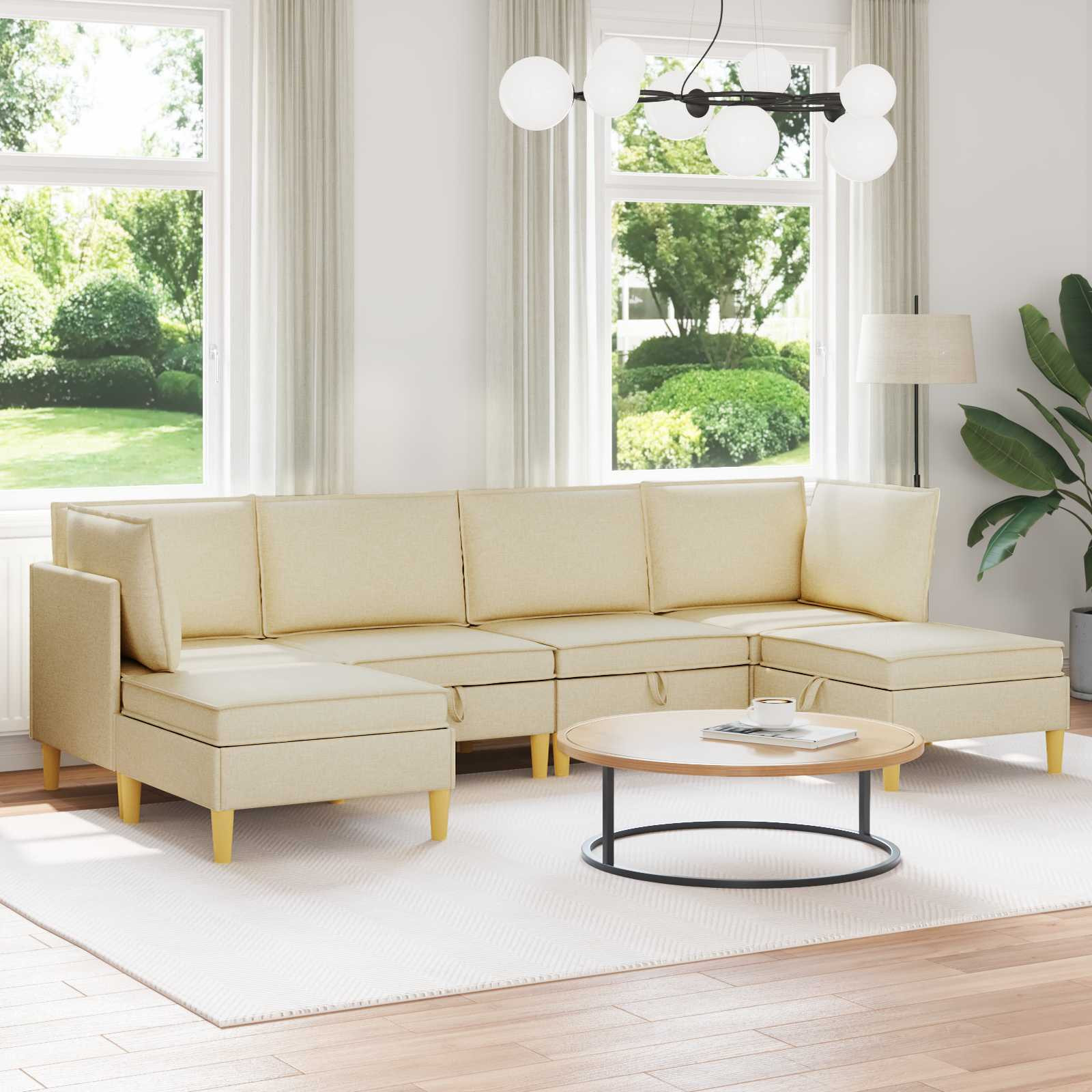 vidaXL Modular Sofa Set mit Stauraum 6 pcs Creme Stoff