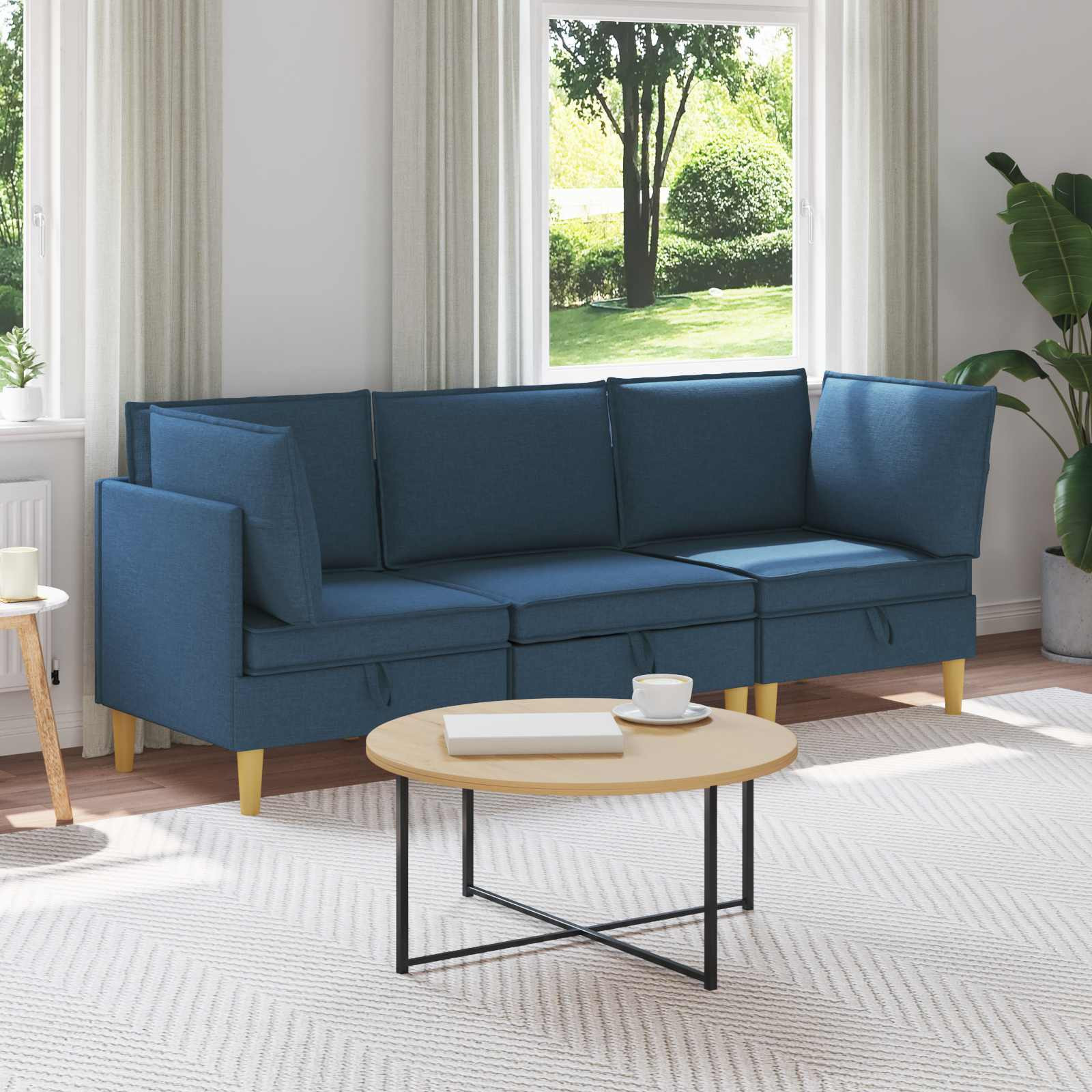 vidaXL Modular Sofa Set mit Stauraum 3 pcs Blau Stoff