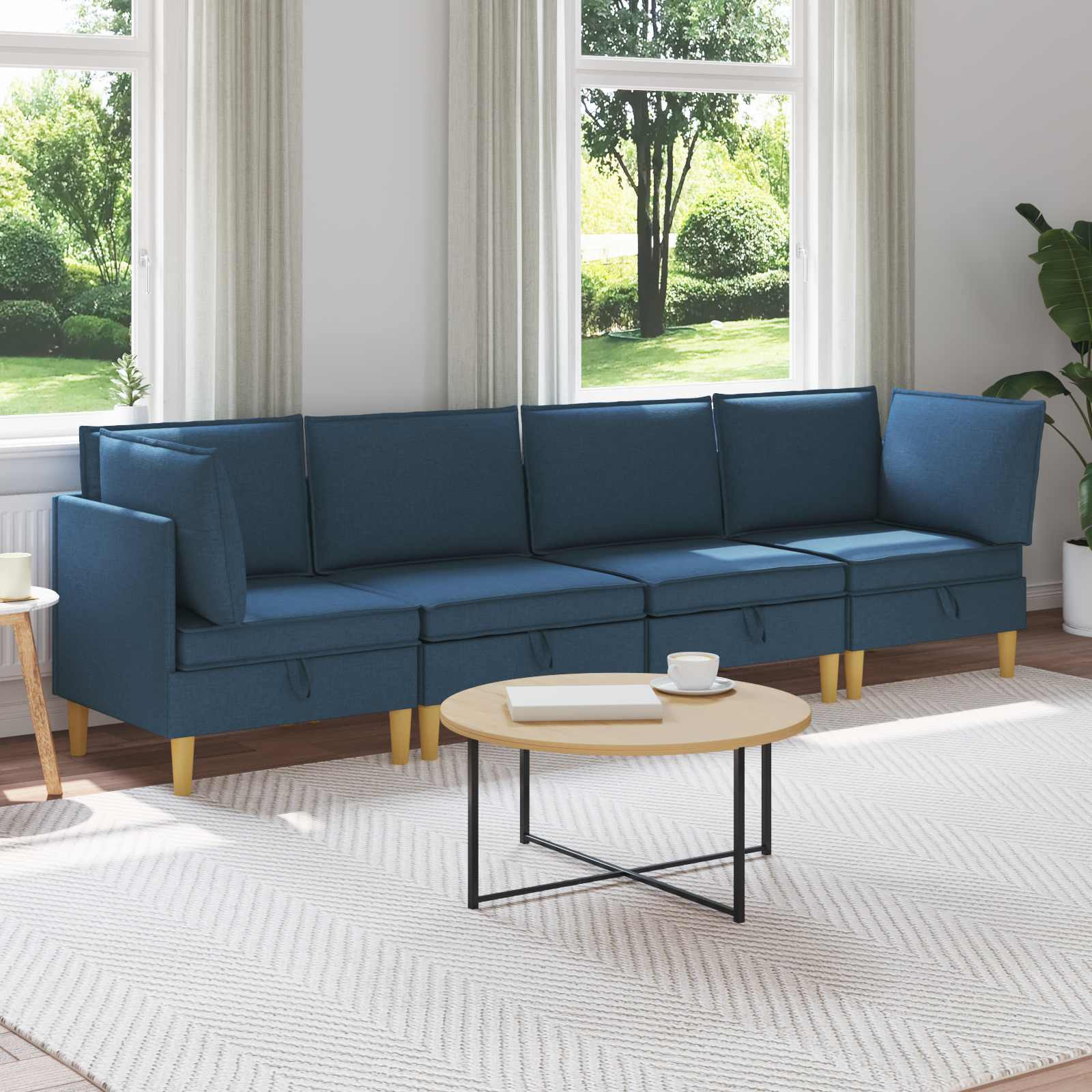 vidaXL Modular Sofa Set mit Stauraum 4 pcs Blau Stoff