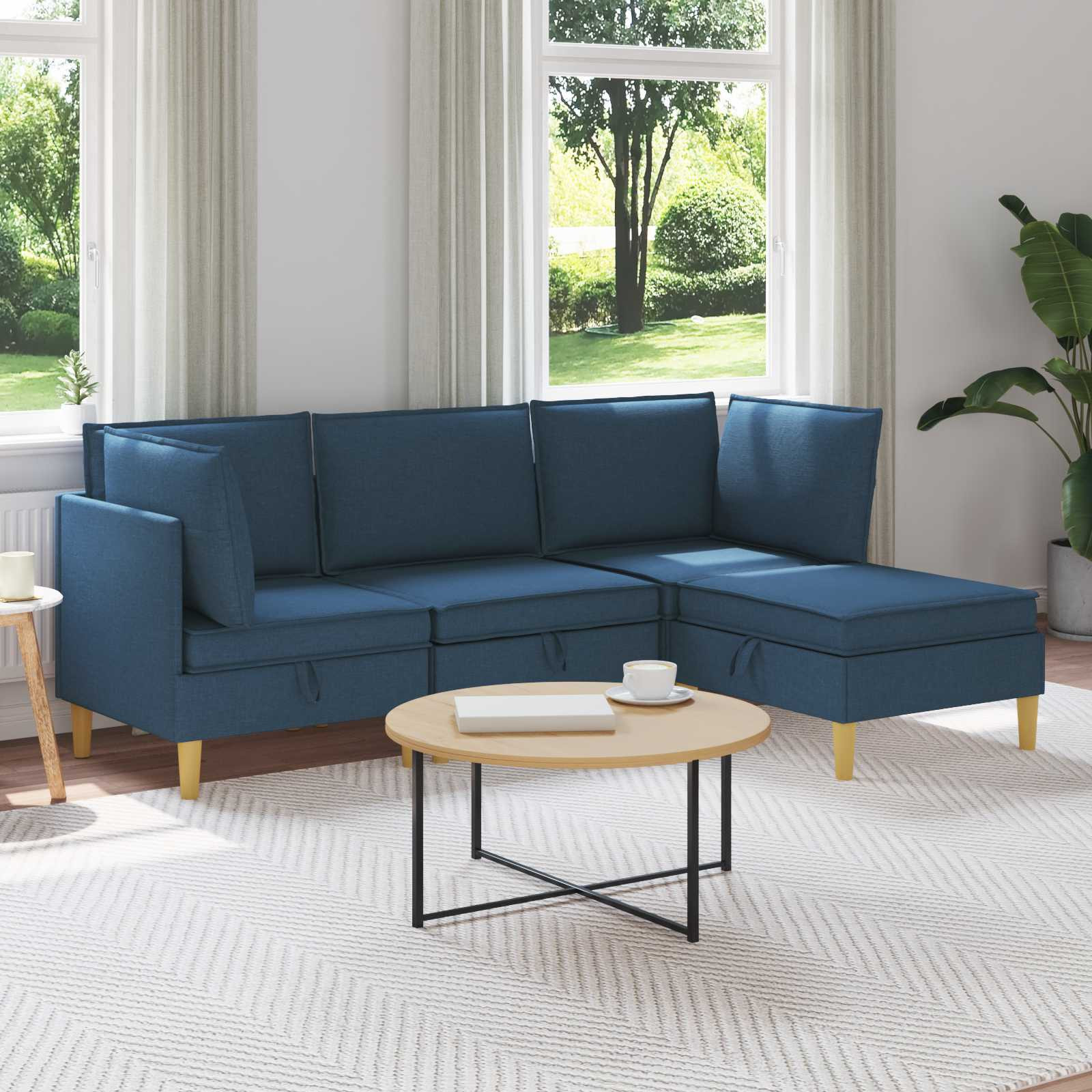 vidaXL Modular Sofa Set mit Stauraum 4 pcs Blau Stoff