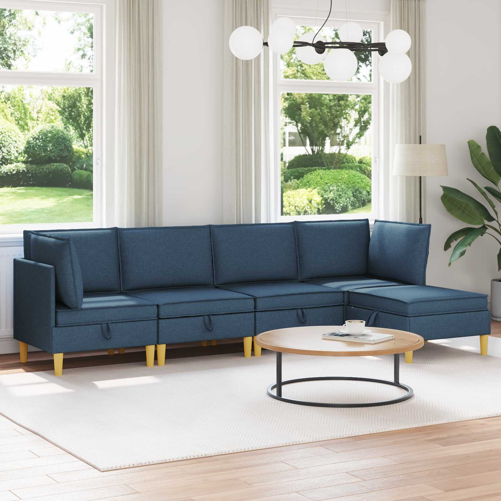vidaXL Modular Sofa Set mit Stauraum 5 pcs Blau Stoff