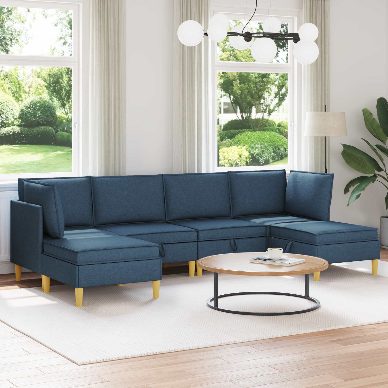vidaXL Modular Sofa Set mit Stauraum 6 pcs Blau Stoff