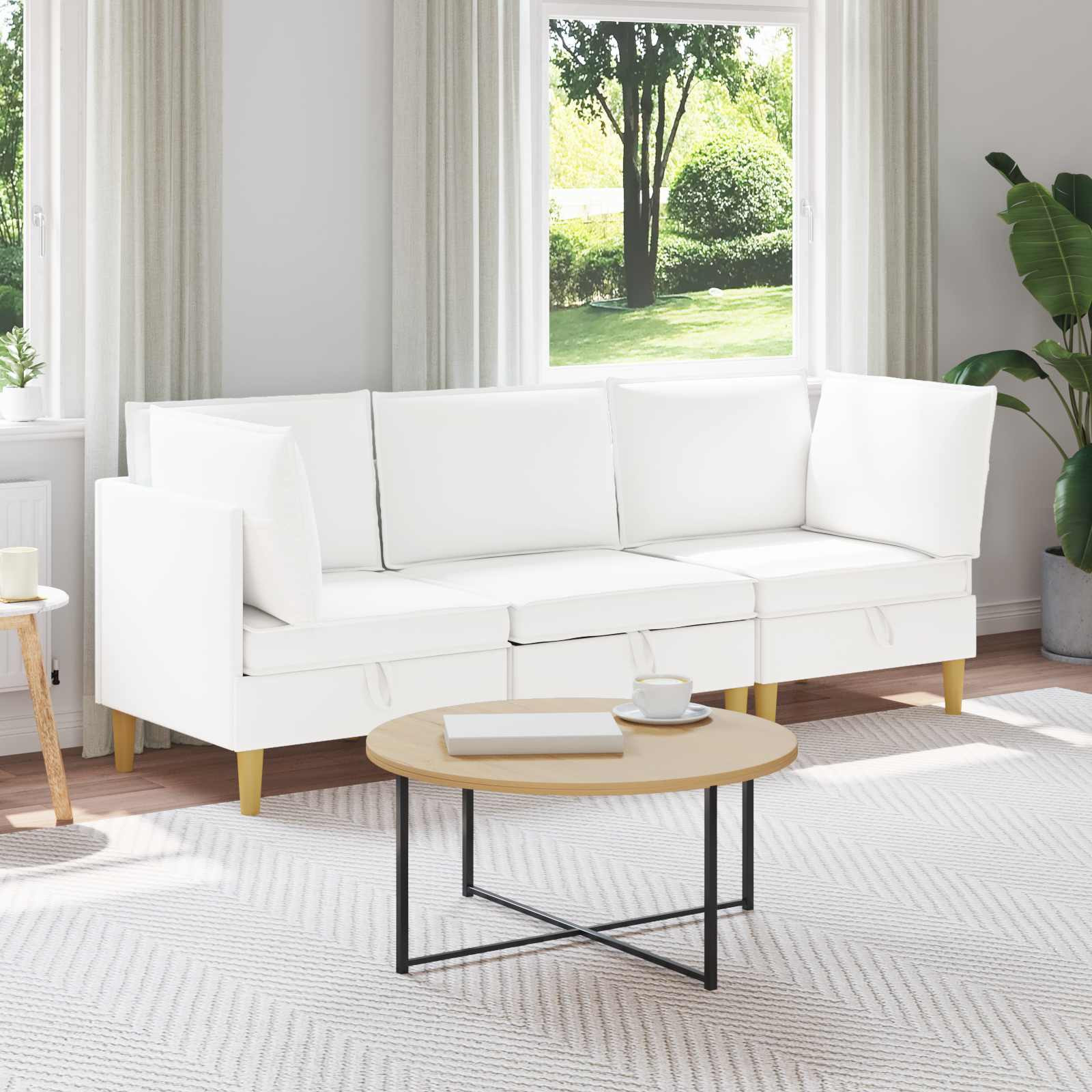vidaXL Modular Sofa Set mit Stauraum 3 pcs Weiß Stoff