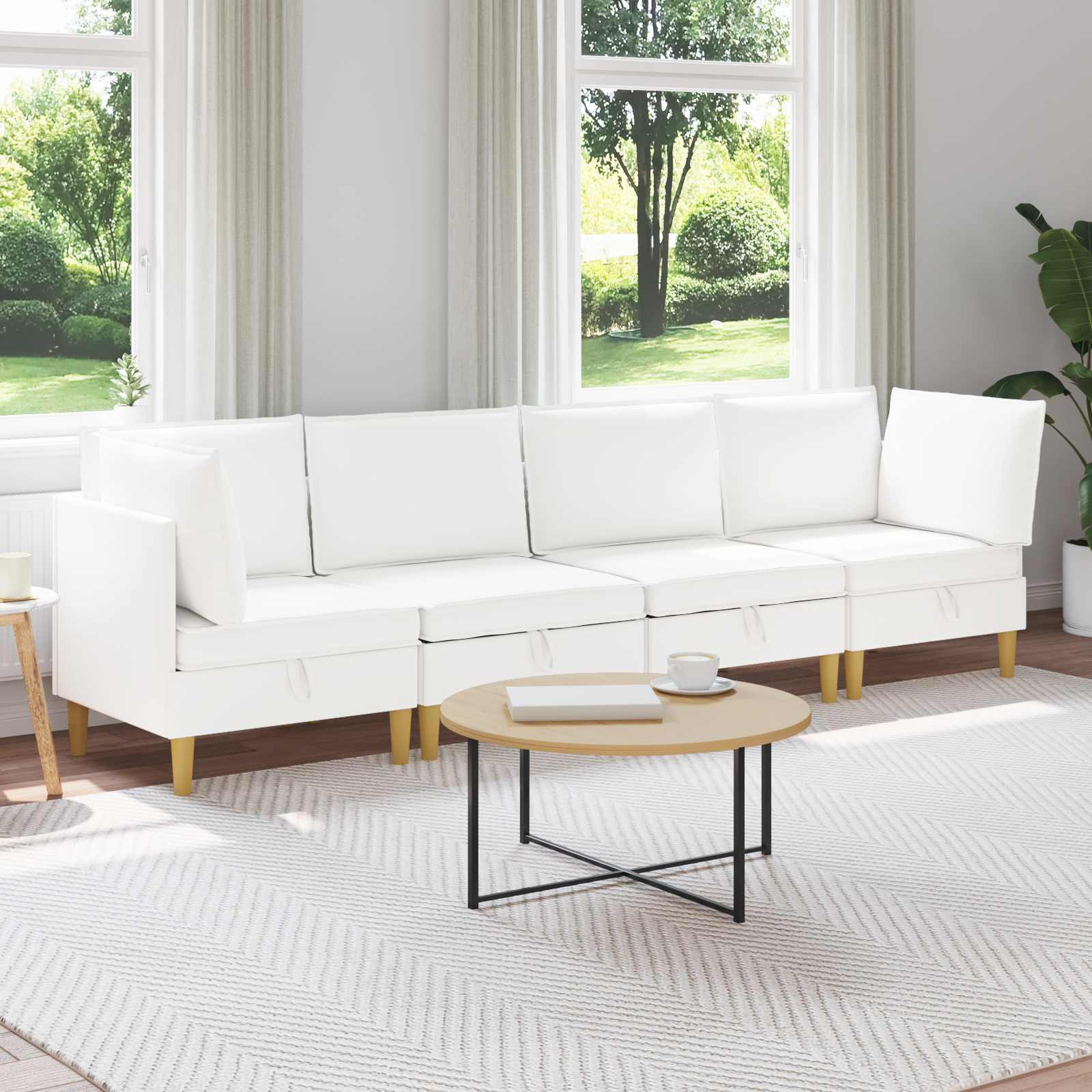 vidaXL Modular Sofa Set mit Stauraum 4 pcs Weiß Stoff
