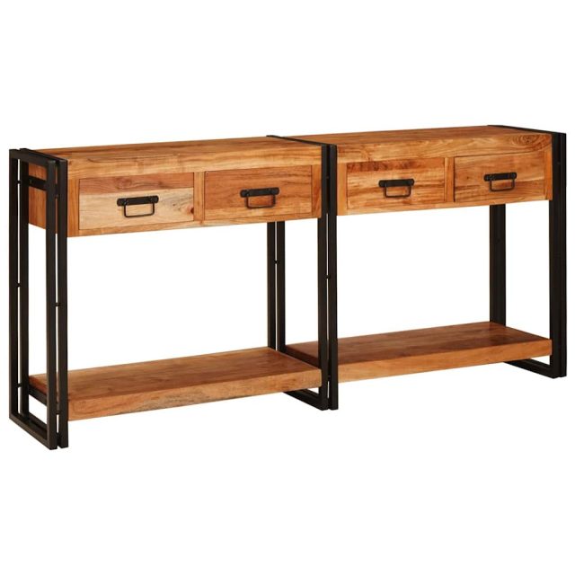 vidaXL Konsolen-Tische 2 pcs Braun 161 x 33 x 75 cm Massivholz Akazie