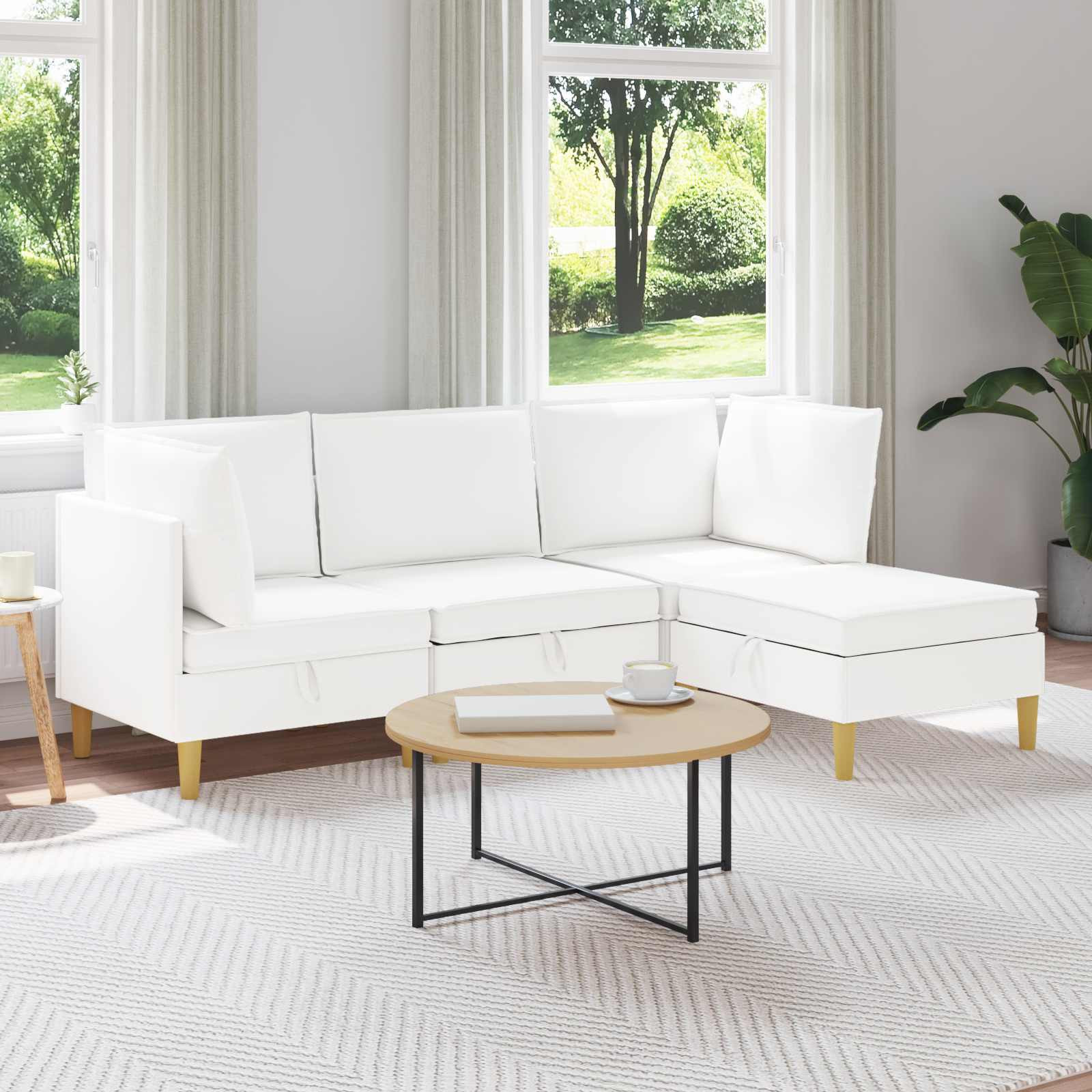 vidaXL Modular Sofa Set mit Stauraum 4 pcs Weiß Stoff
