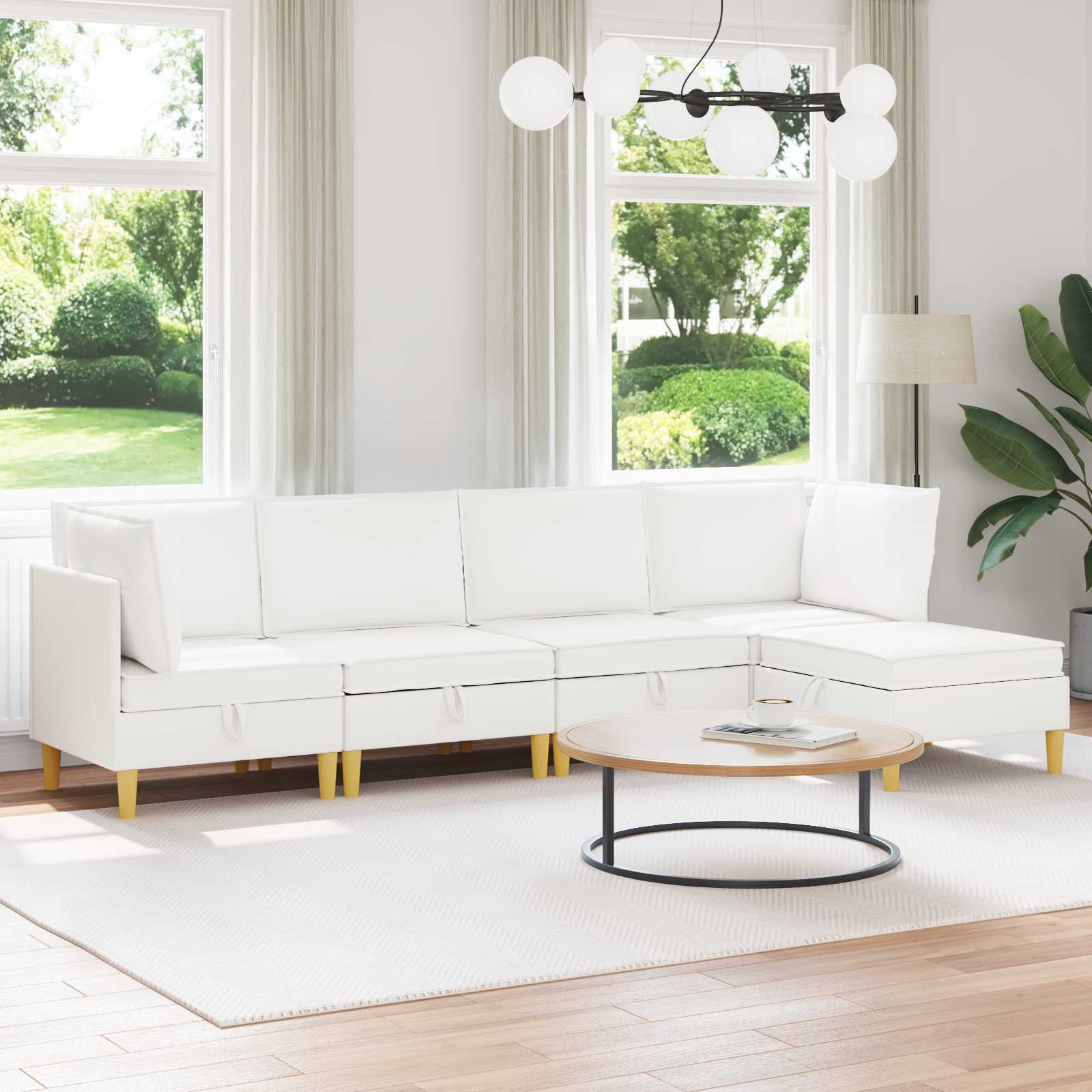 vidaXL Modular Sofa Set mit Stauraum 5 pcs Weiß Stoff