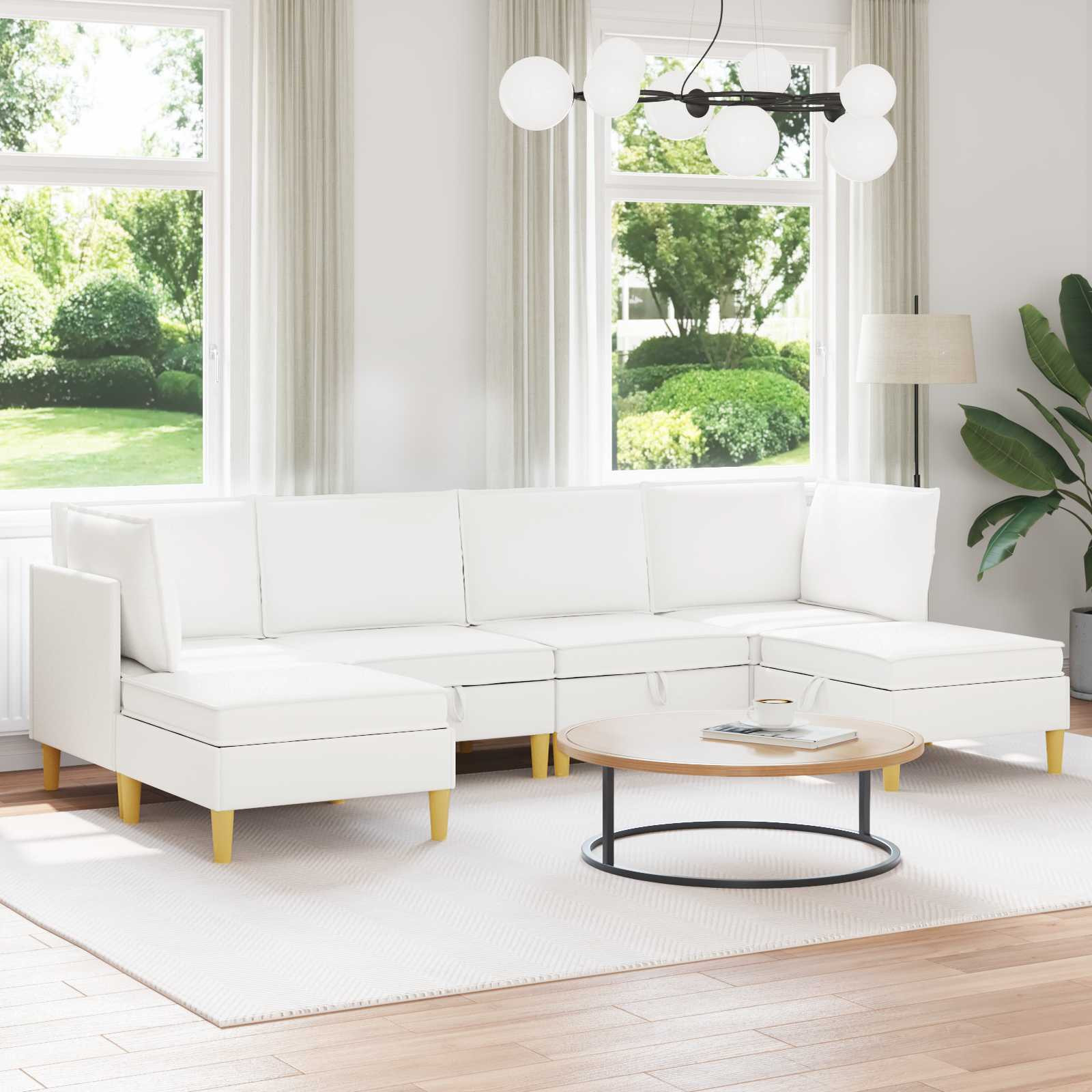vidaXL Modular Sofa Set mit Stauraum 6 pcs Weiß Stoff