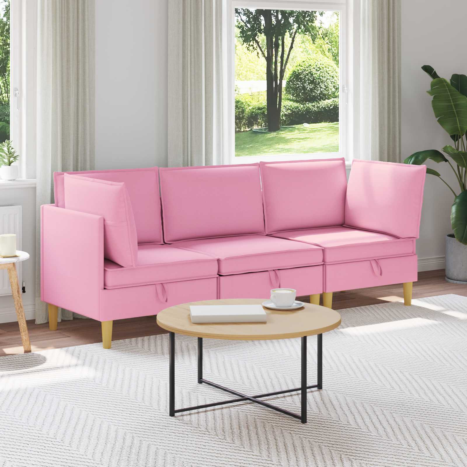 vidaXL Modular Sofa Set mit Stauraum 3 pcs Rosa Stoff