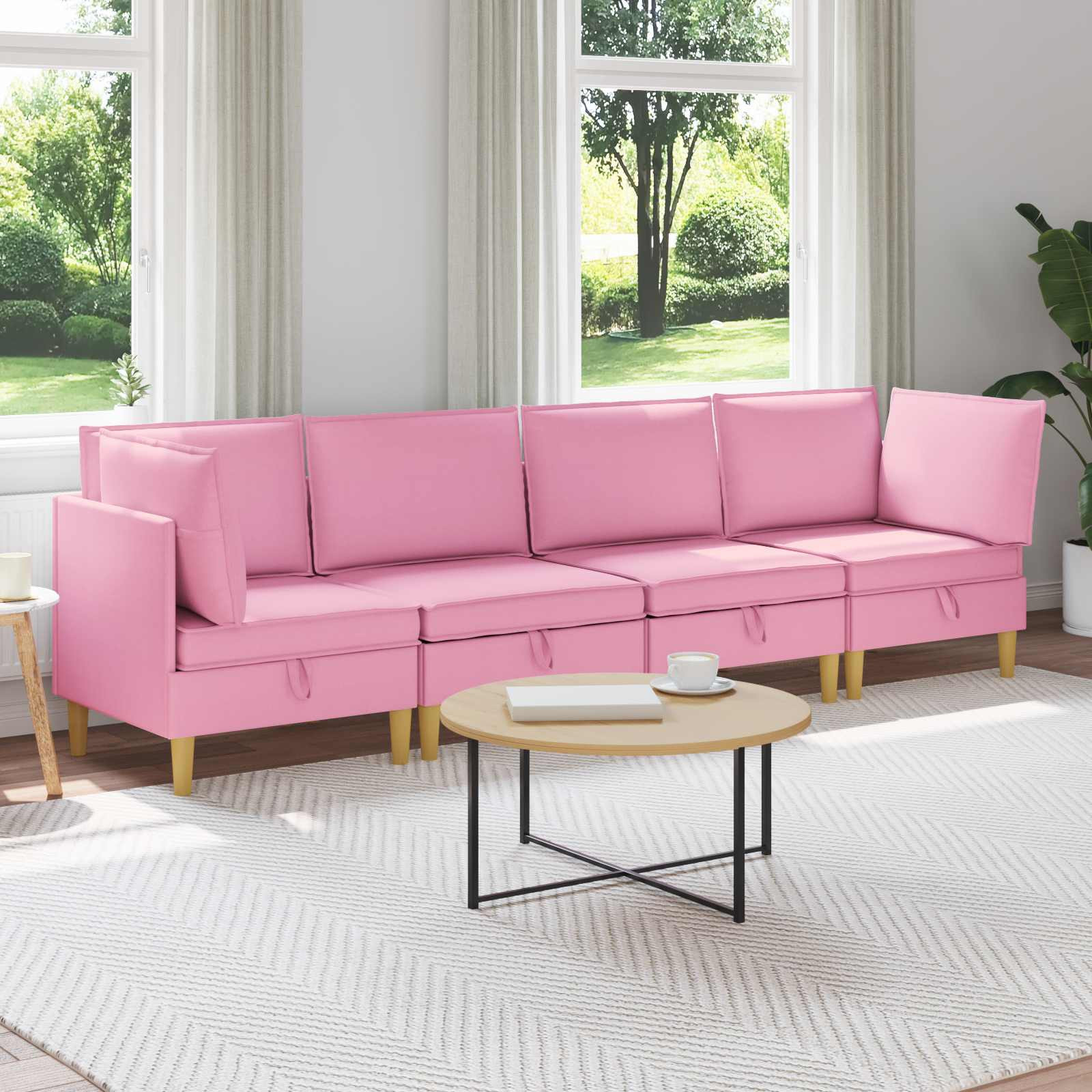 vidaXL Modular Sofa Set mit Stauraum 4 pcs Rosa Stoff