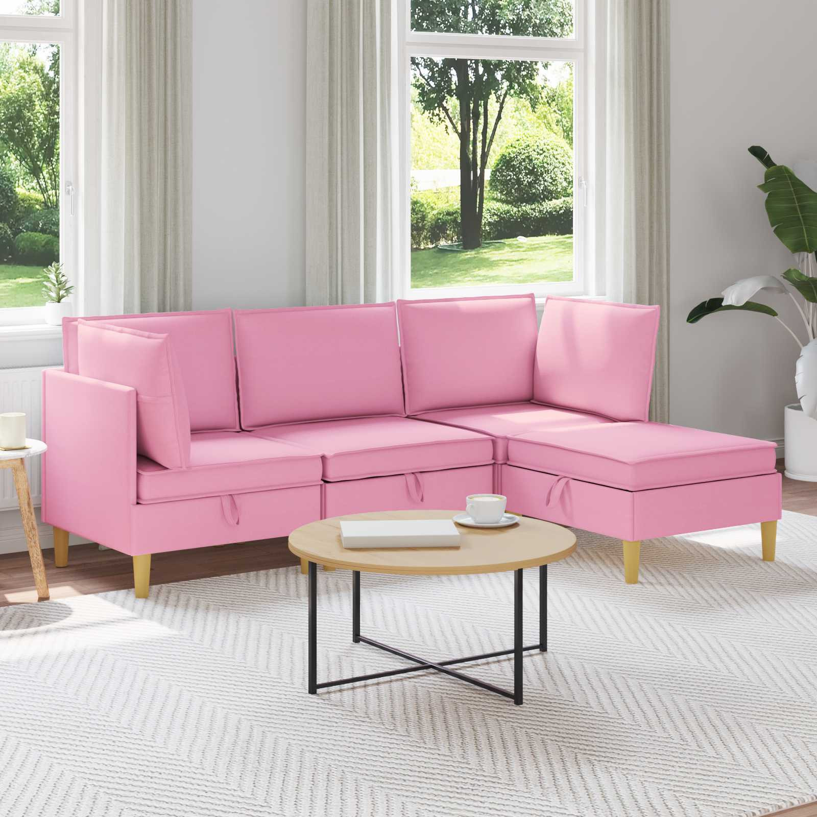 vidaXL Modular Sofa Set mit Stauraum 4 pcs Rosa Stoff