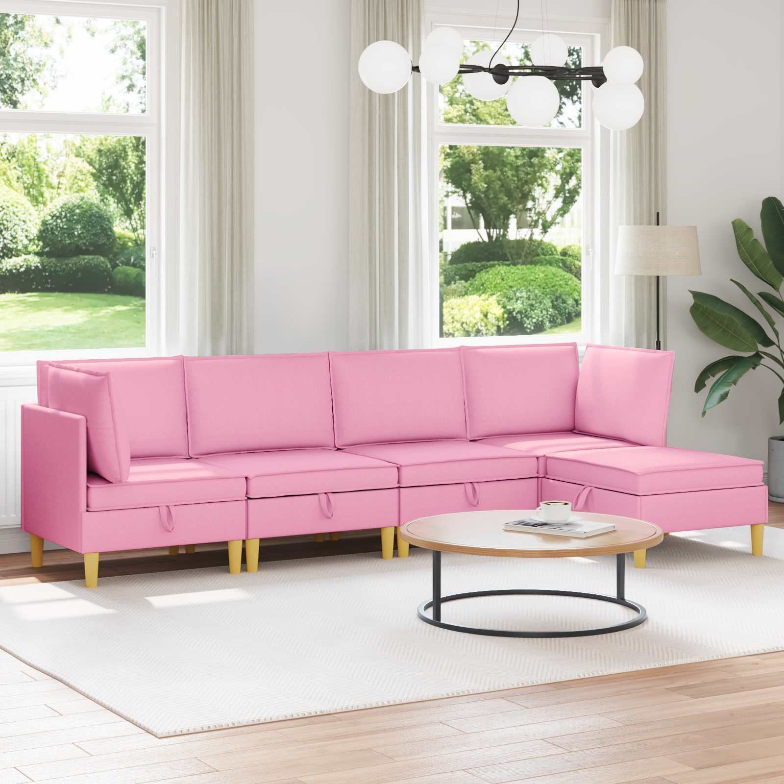 vidaXL Modular Sofa Set mit Stauraum 5 pcs Rosa Stoff