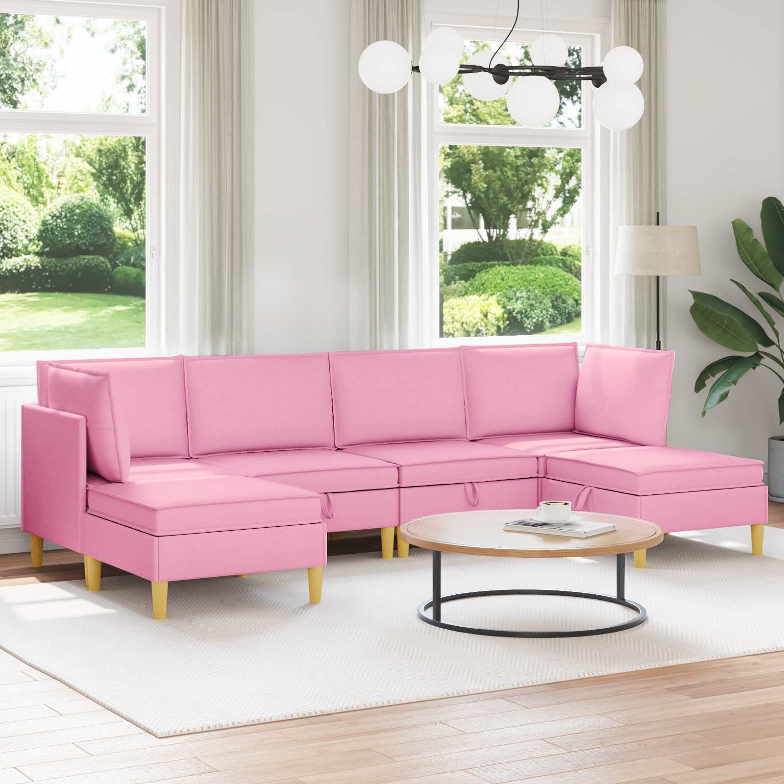 vidaXL Modular Sofa Set mit Stauraum 6 pcs Rosa Stoff