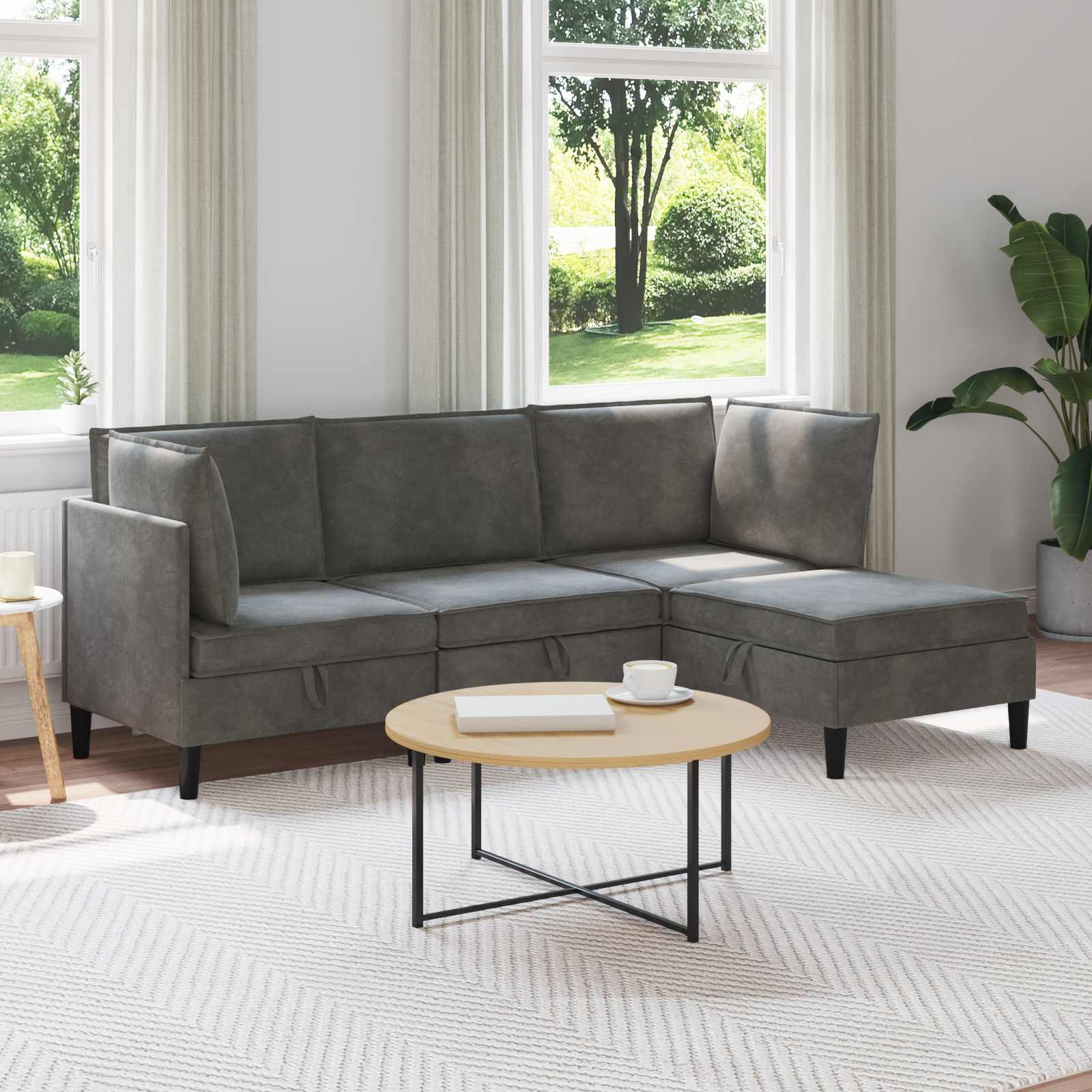 vidaXL Wohnzimmergarnitur mit Kissen 4 pcs Dunkelgrau Samt