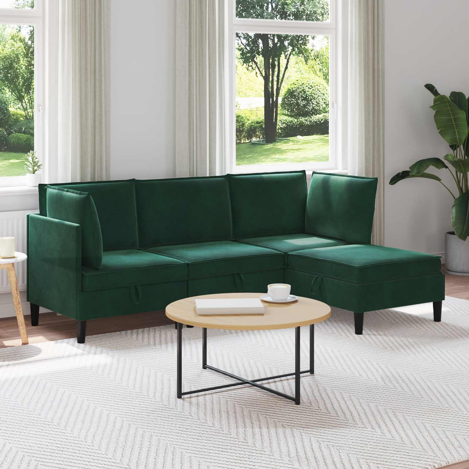 vidaXL Wohnzimmergarnitur mit Kissen 4 pcs Dunkelgrün Samt