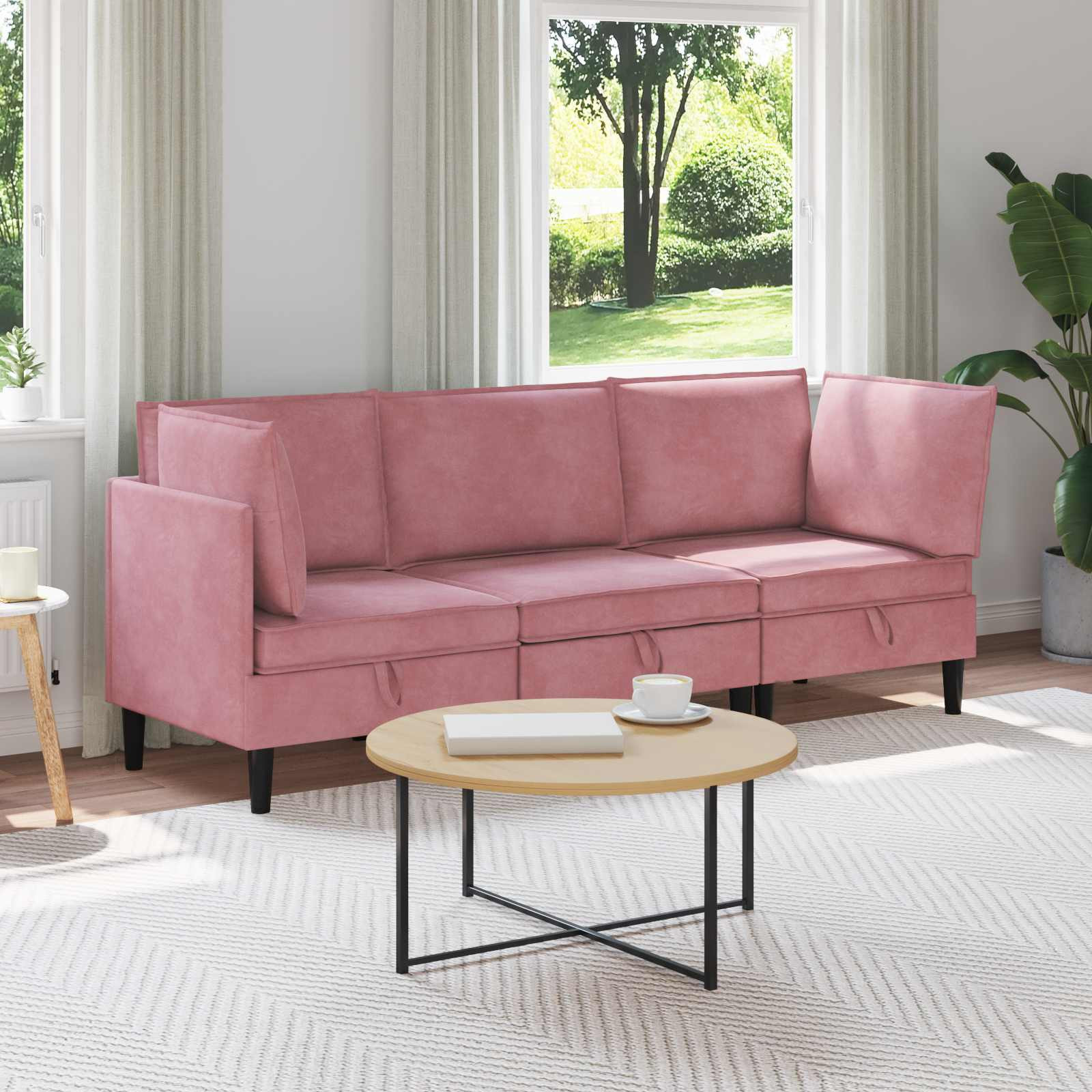 vidaXL Wohnzimmergarnitur mit Kissen mit Speicher 3 pcs Rosa Samt
