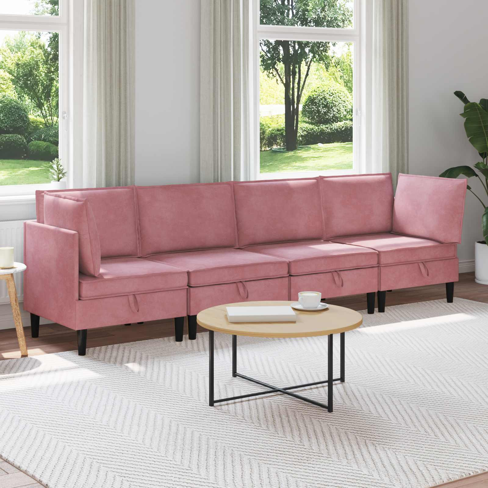 vidaXL Wohnzimmergarnitur mit Kissen mit Speicher 4 pcs Rosa Samt