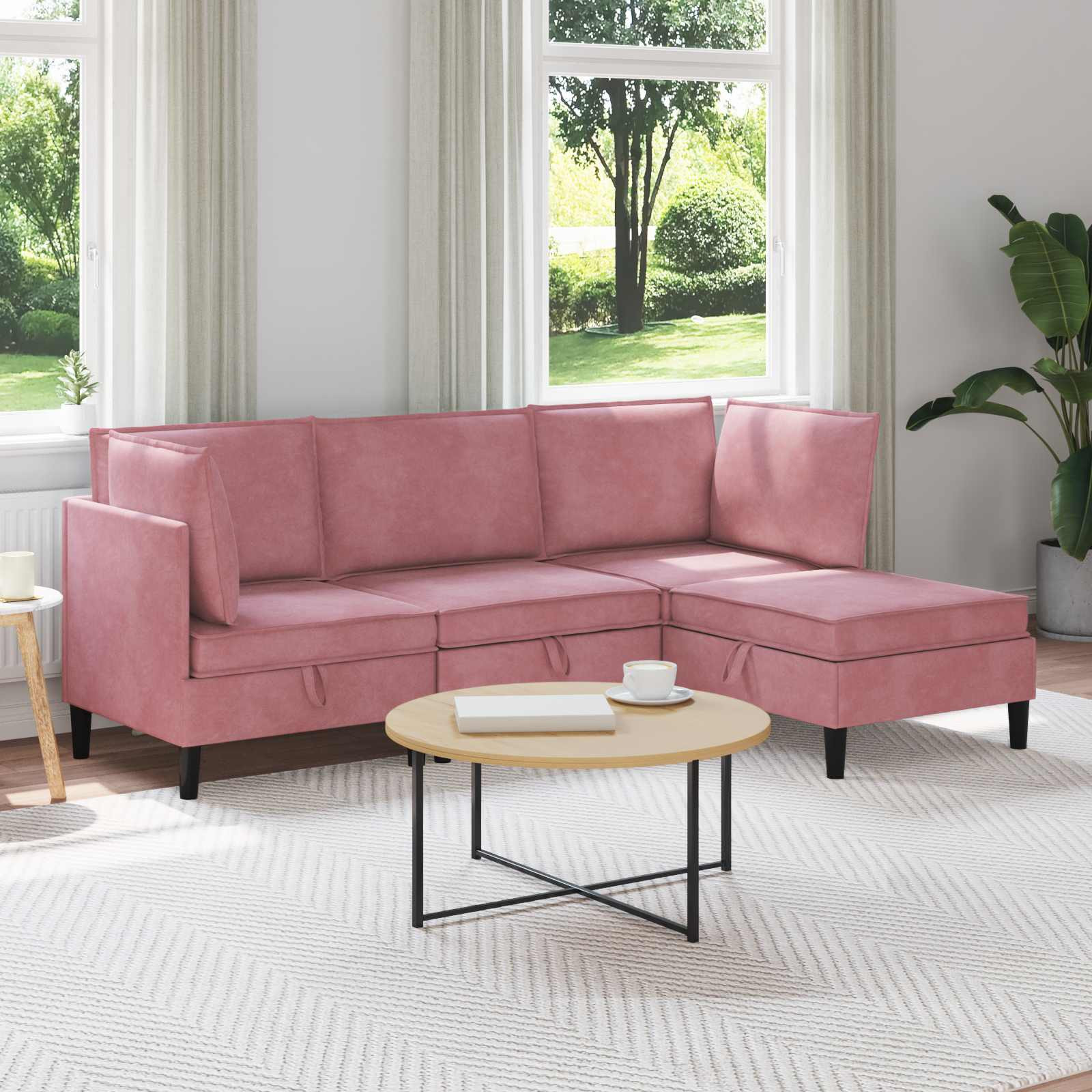 vidaXL Wohnzimmergarnitur mit Kissen mit Speicher 4 pcs Rosa Samt