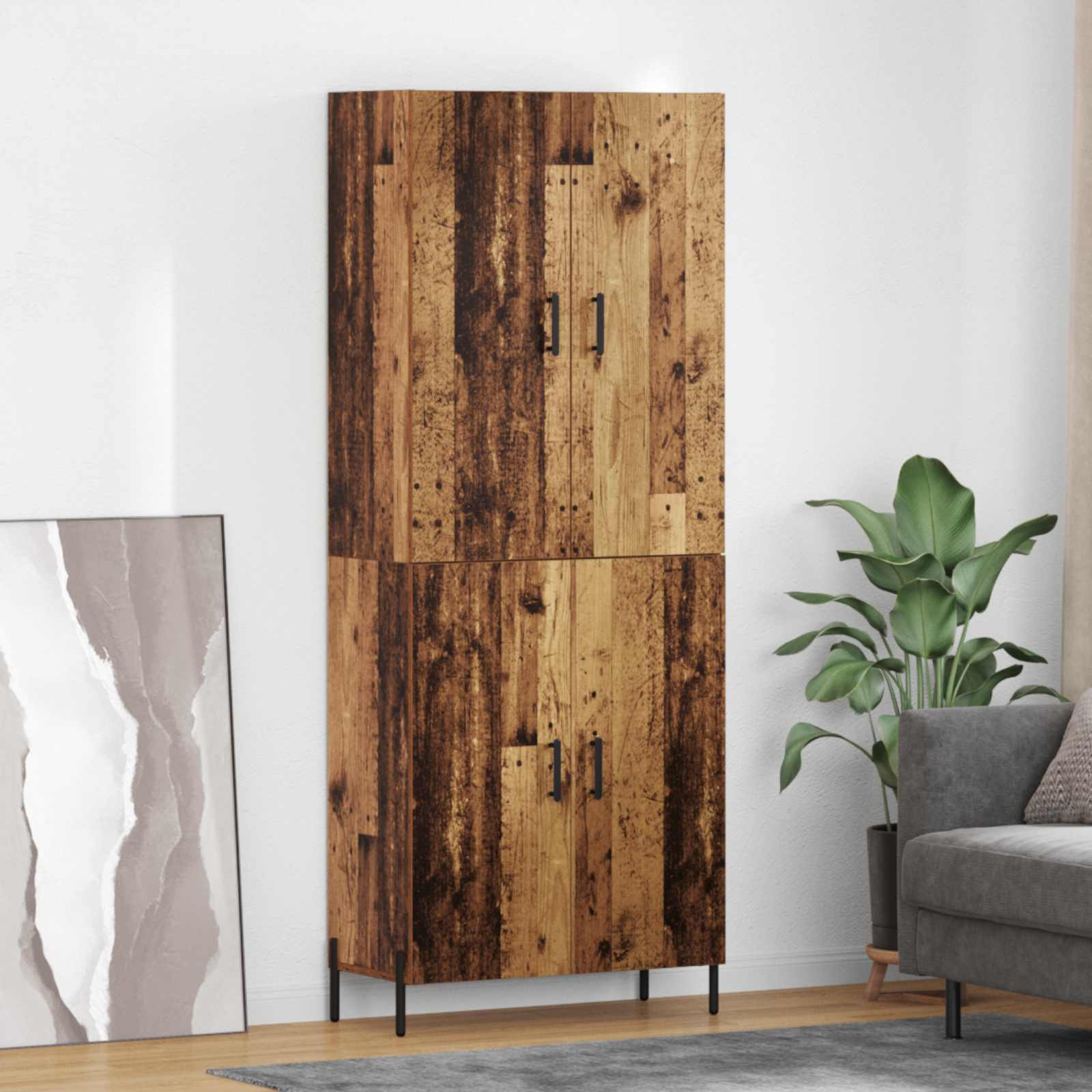 vidaXL Highboard Wandmontiert Altholz 69,5 x 34 x 180 cm Holzwerkstoff