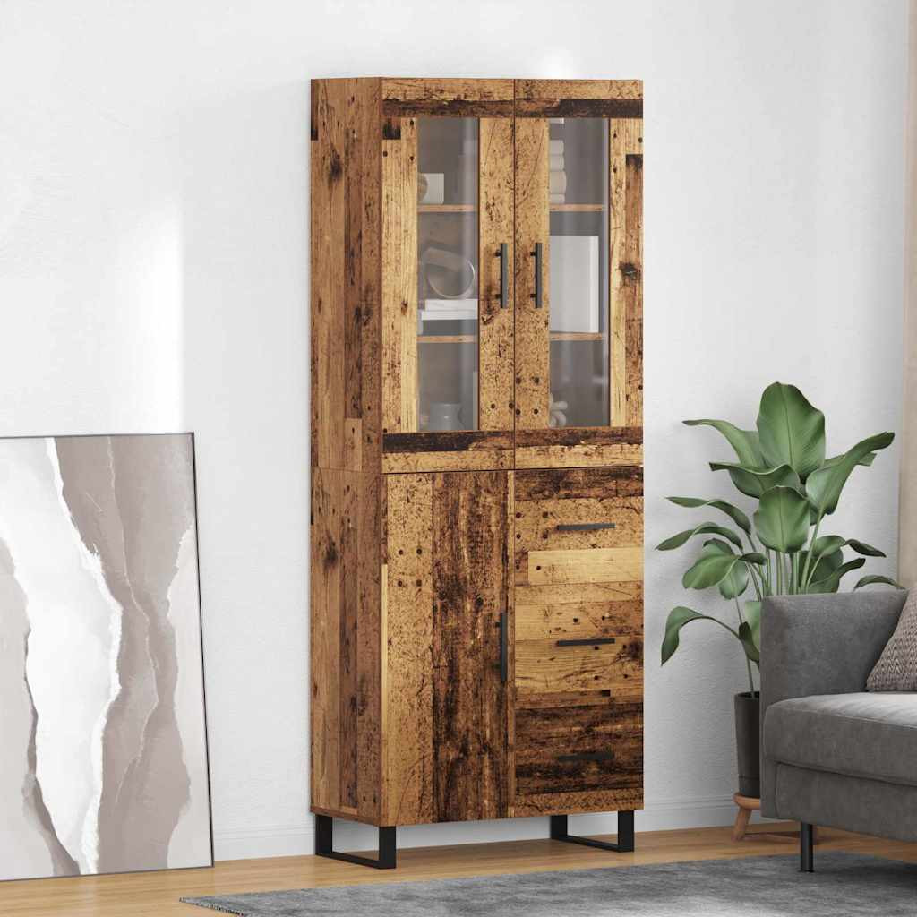 vidaXL Highboard mit Schubladen 2 pcs Altholz Engineered Wood und Glas