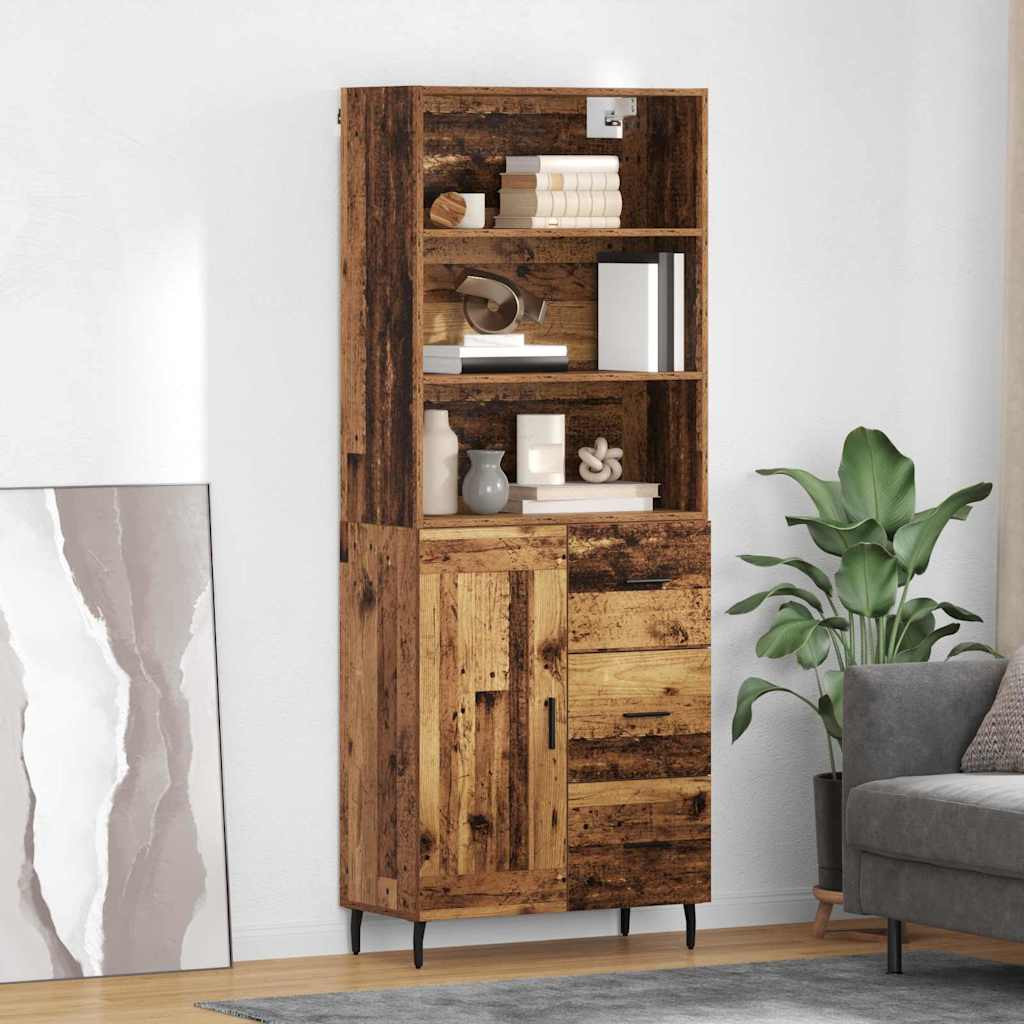 vidaXL Highboard Altholz 69,5 x 34 x 180 cm Engineered Wood und Glas
