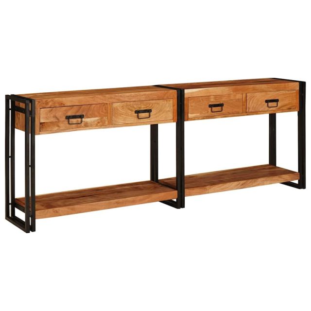 vidaXL Konsolen-Tische 2 pcs Braun 200 x 33 x 75 cm Massivholz Akazie