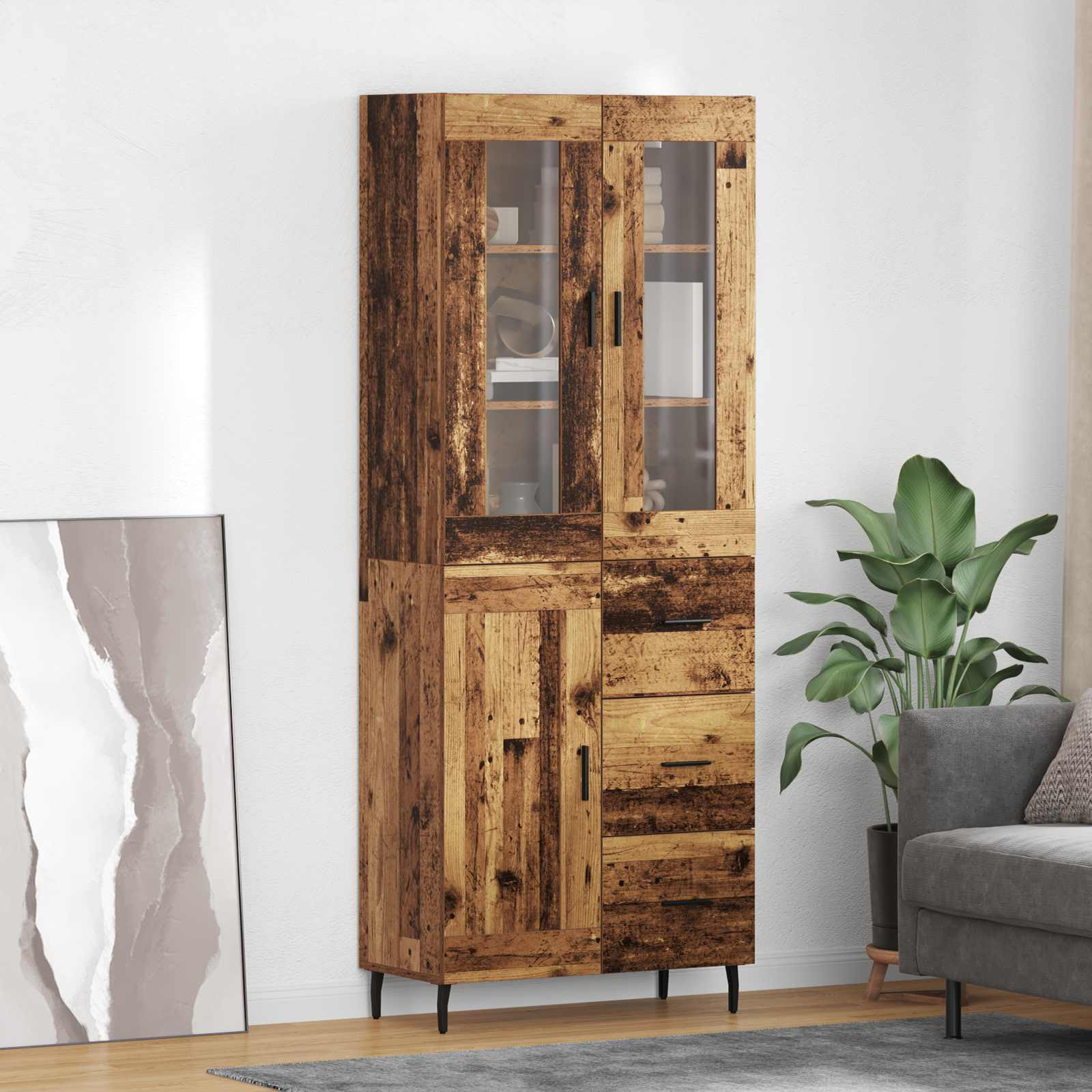 vidaXL Highboard mit Schubladen 2 pcs Altholz Holzwerkstoff