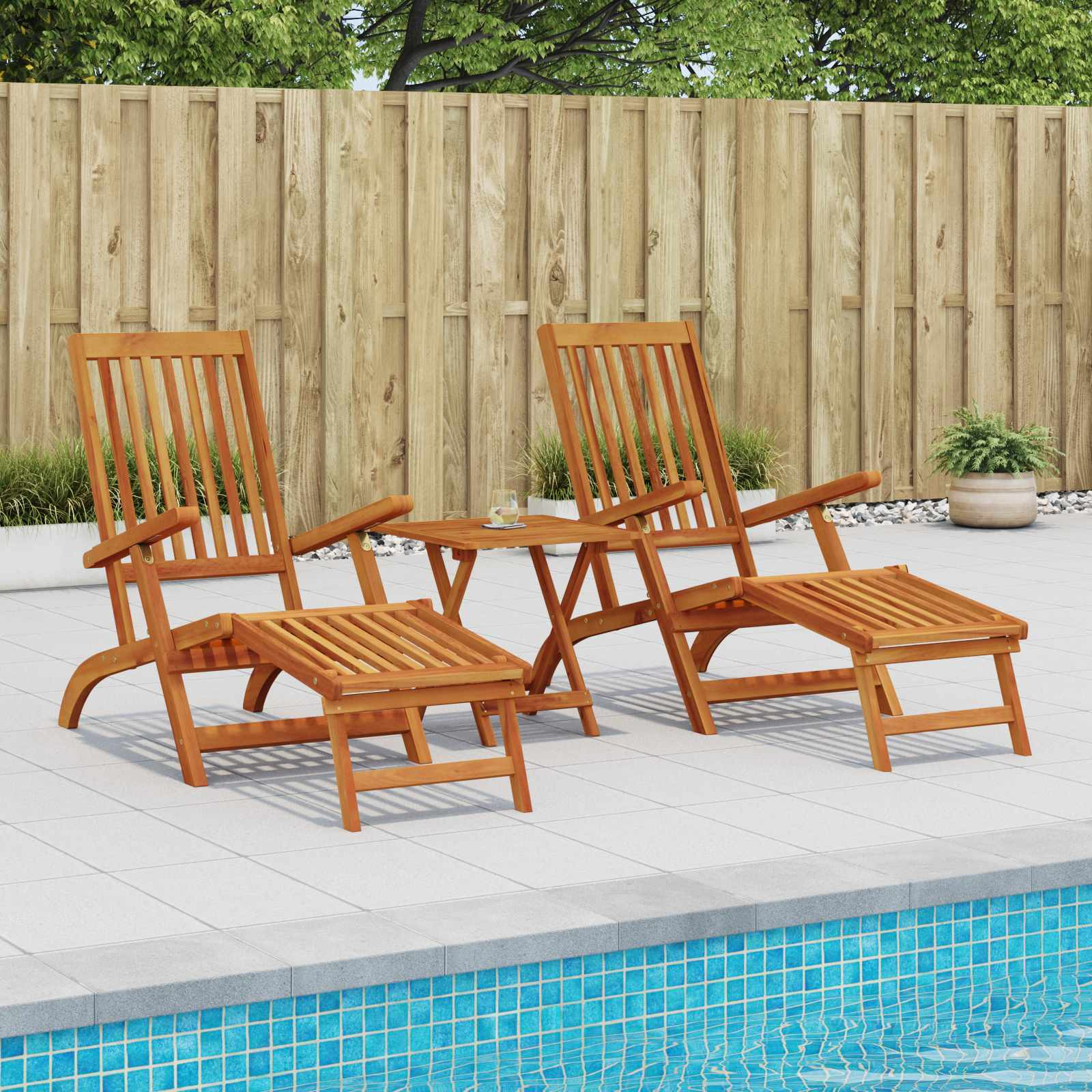 vidaXL Liegestuhl zum Verstellen und Klappen 2 pcs Natur