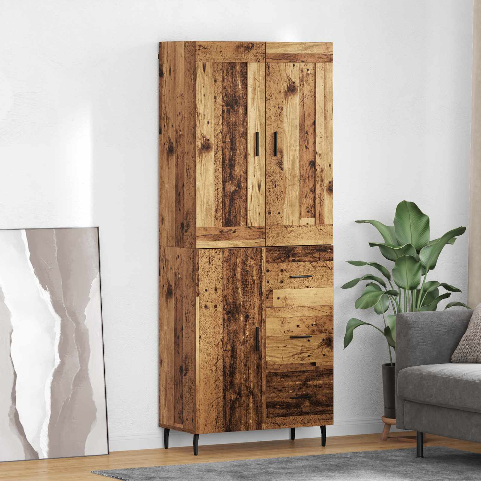 vidaXL Highboard mit Schubladen 2 pcs Altholz Holzwerkstoff
