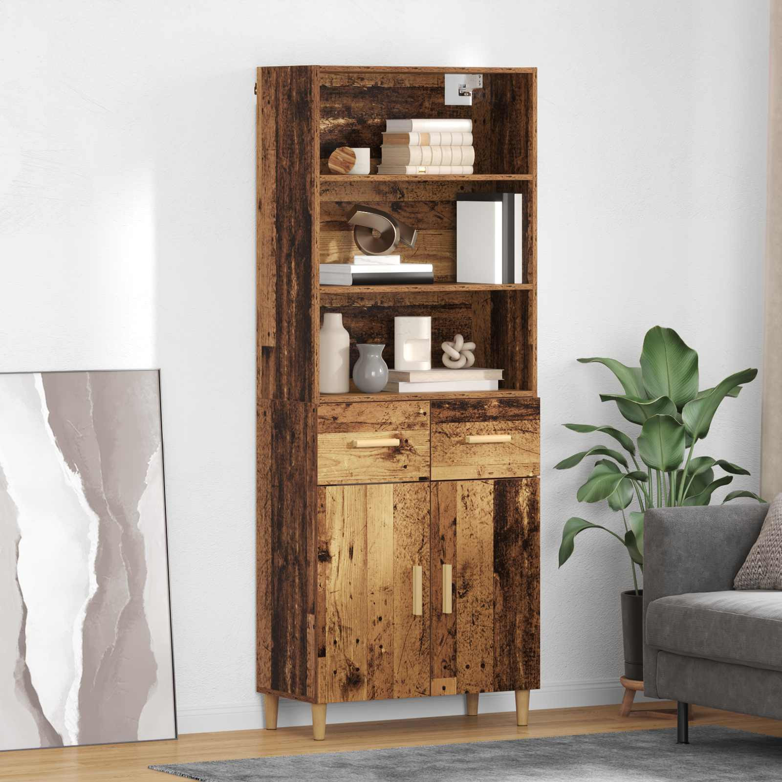 vidaXL Highboard Altholz 69,5 x 32,5 x 180 cm Holzwerkstoff